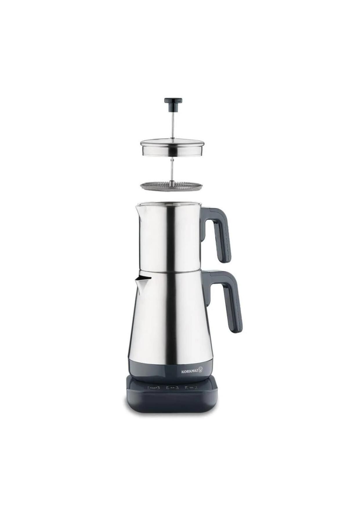 KORKMAZ A850-01 Moderna Elektrikli Çay Makinesi French Press Özellikli Gri