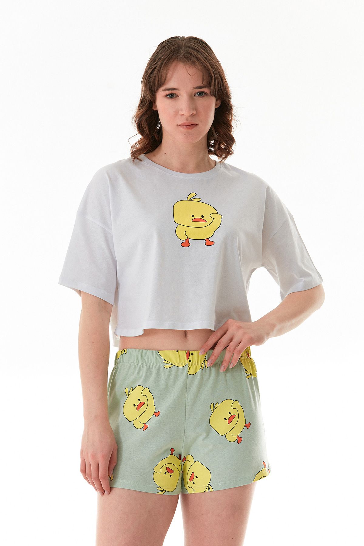 Fullamoda Civciv Baskılı Şortlu Oversize Pijama Takımı