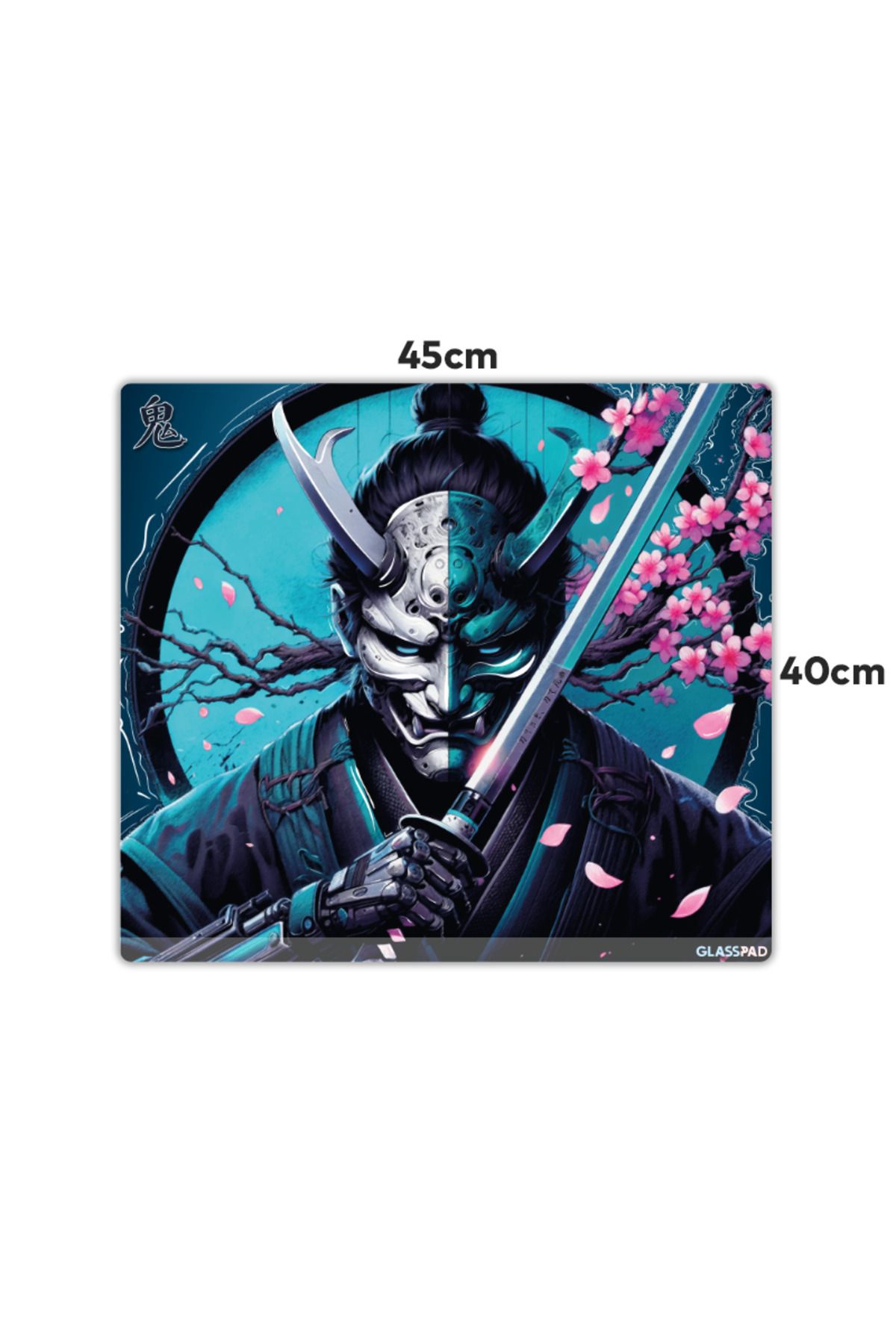 GlassPad Cam Mouse Pad - Oni Samurai - Premium Temperli Cam - 45x40 Cm [M]