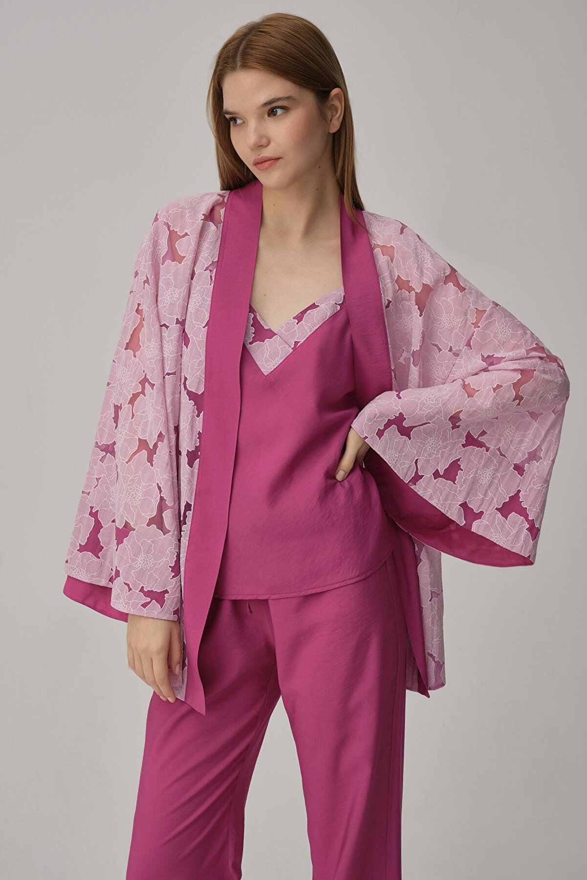 Pierre Cardin Vegan Ipek Kimonolu Kadın Pijama Takımı - Lx.25231 Violet