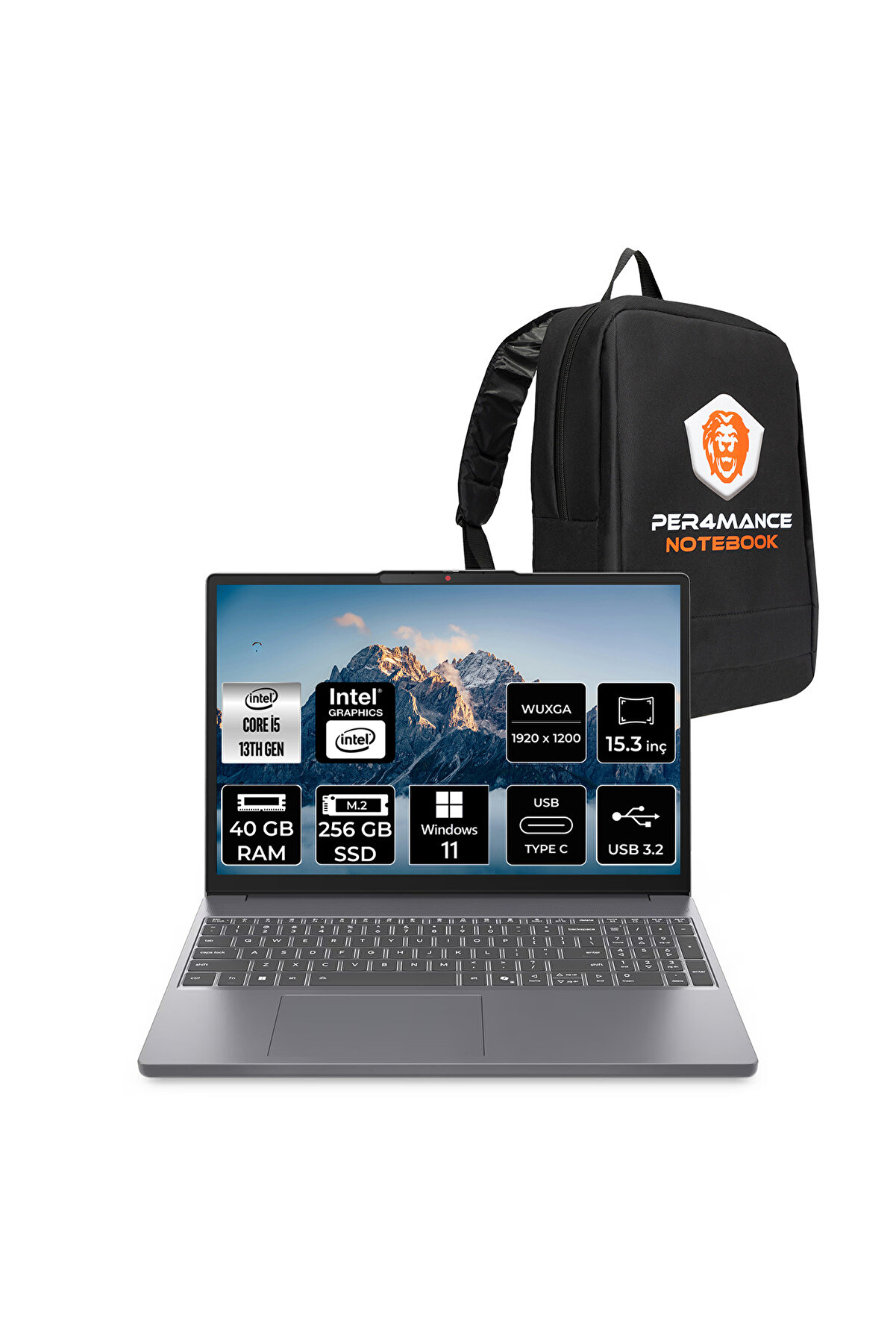 IdeaPad Slim 3 i5 13420H 40GB DDR5 256GB SSD 15.3'' IPS WUXGA W11P Dizüstü _86 PER4 ÇANTA