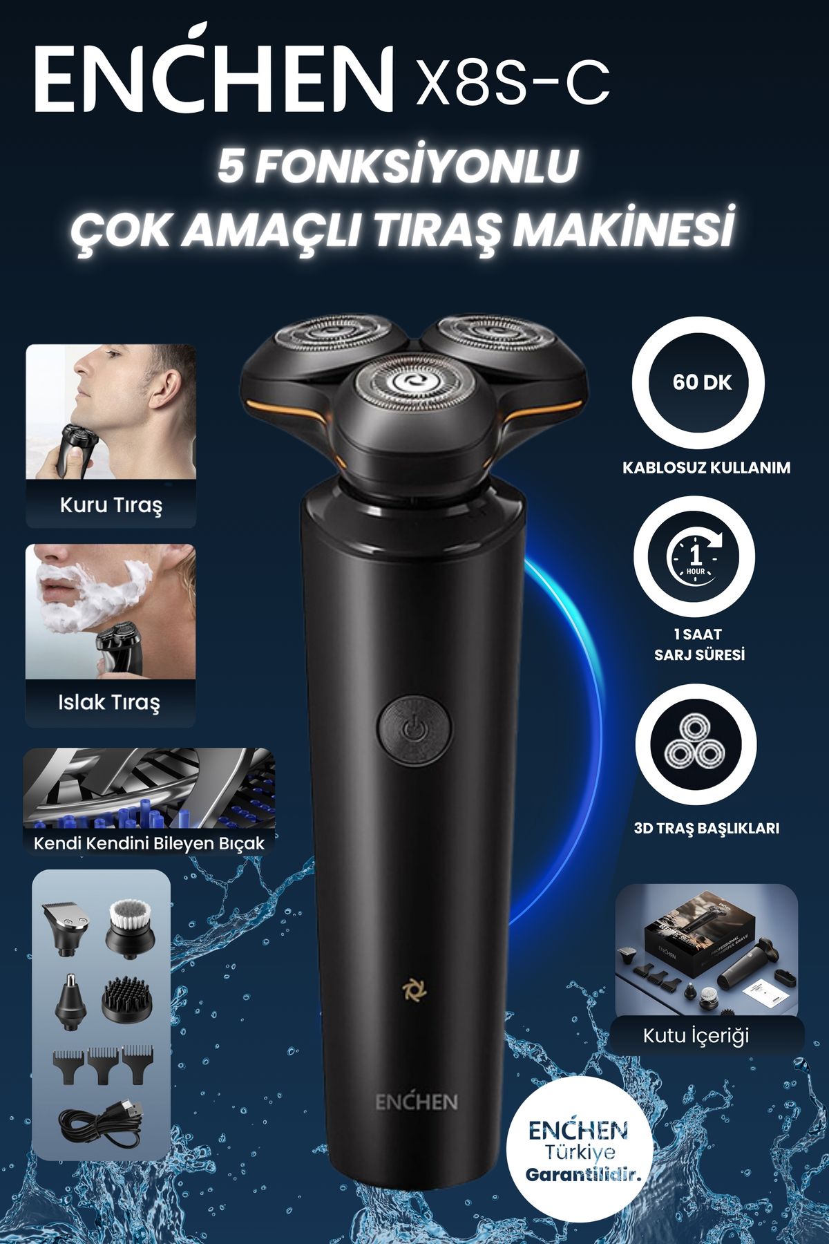 Enchen X8S-C 5 i 1 Arada Islak Kuru Kullanıma Uygun Şarjlı Çoklu Tıraş Seti