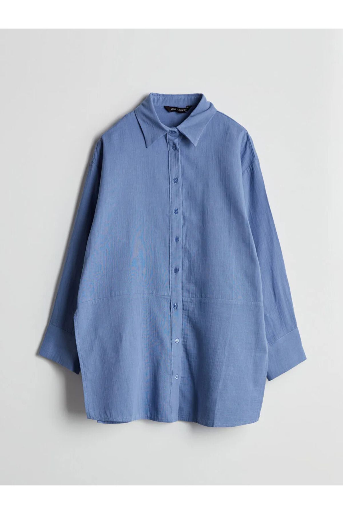 LC Waikiki LCW Modest Mavi Oversize Müslin Kadın Gömlek Tunik