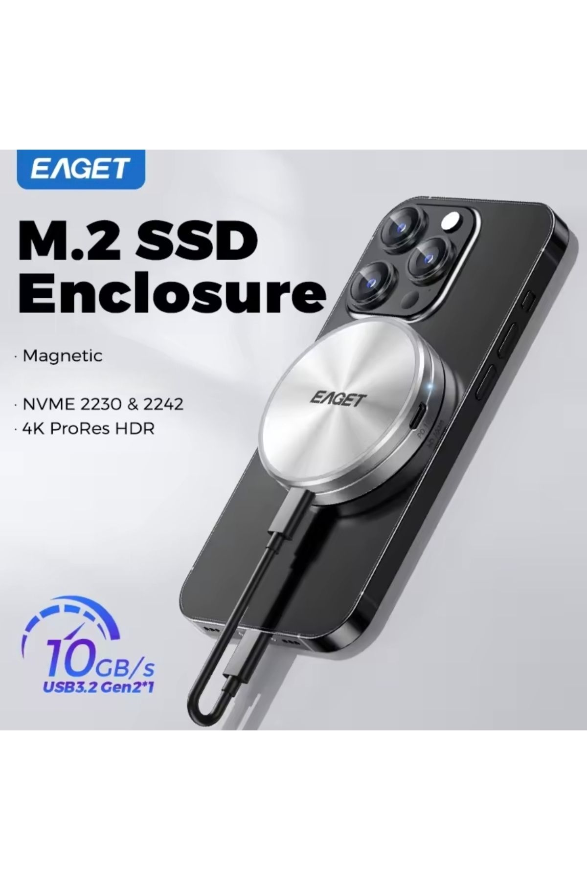Eaget 2230/2242 M.2 Nvme Ssd Muhafaza Kutusu Magsafeli 3.2 Gen2 10Gbps Süper Hızlı Magsafe Manyetik Type-C