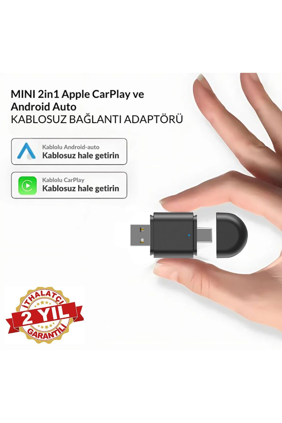 PREPARE Carplay Usb ve Type-c 2in1 Araç Multimedya Adaptörü Yeni Tasarım Mini Kablosuz İOS ANDROİD Uyumlu
