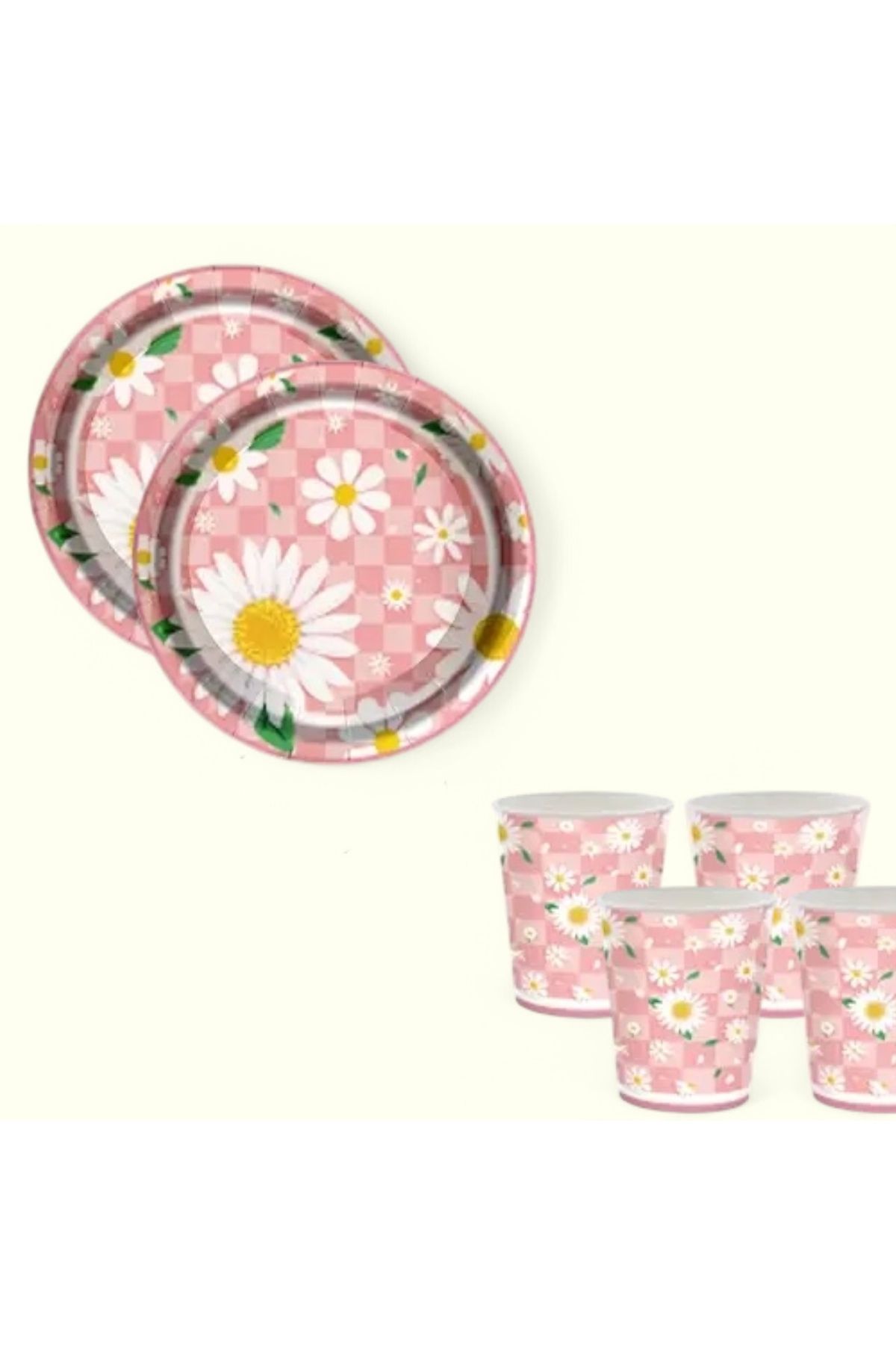 Partifabrik Papatya Temalı Karton Tabak Bardak Set 8 tabak 8 bardak