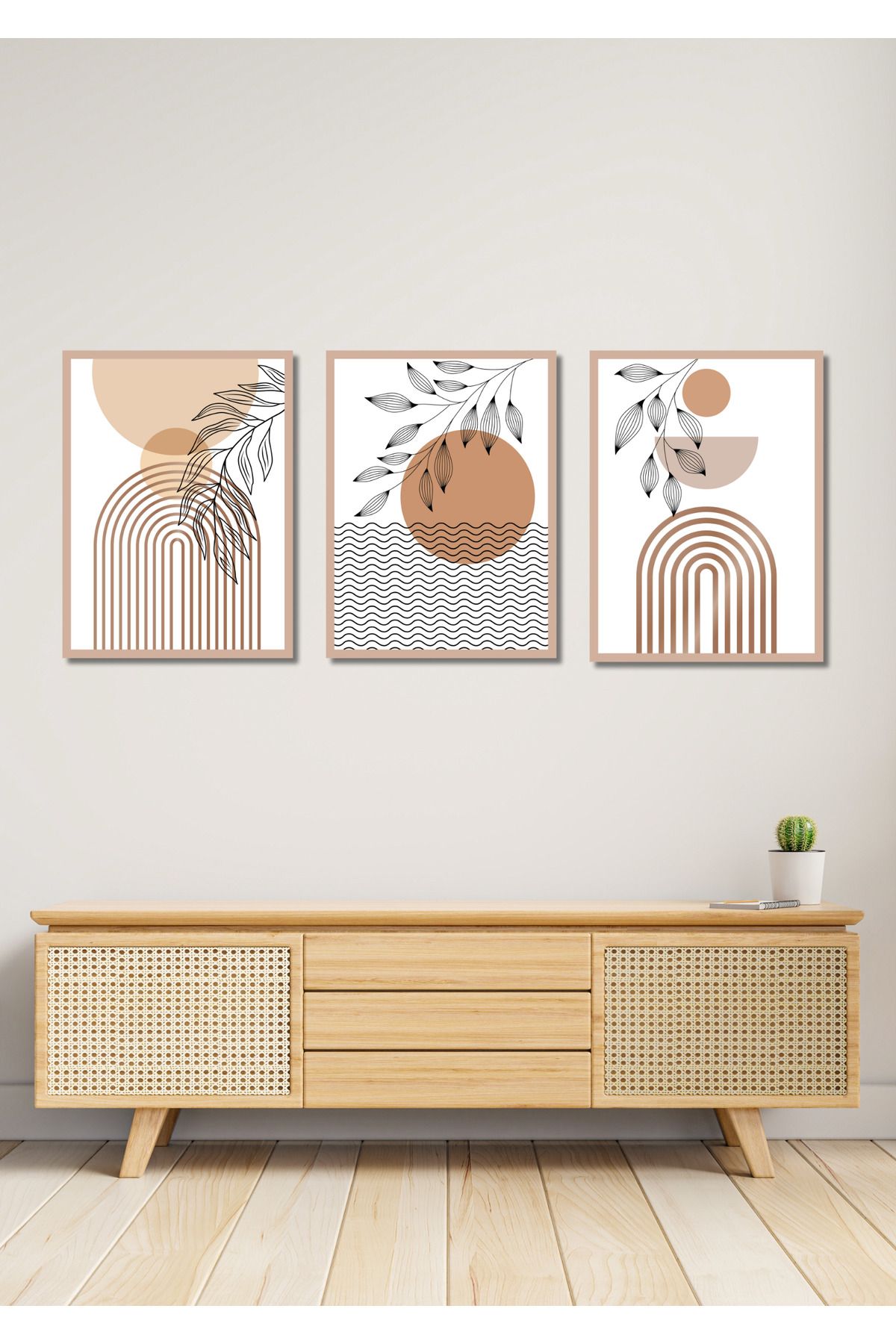 NT Handmade 3 Parça Çerçeve Görünümlü Bohem Yapraklar Tablo Seti Salon Oturma Yatak Odası için Mdf Duvar Dekoru