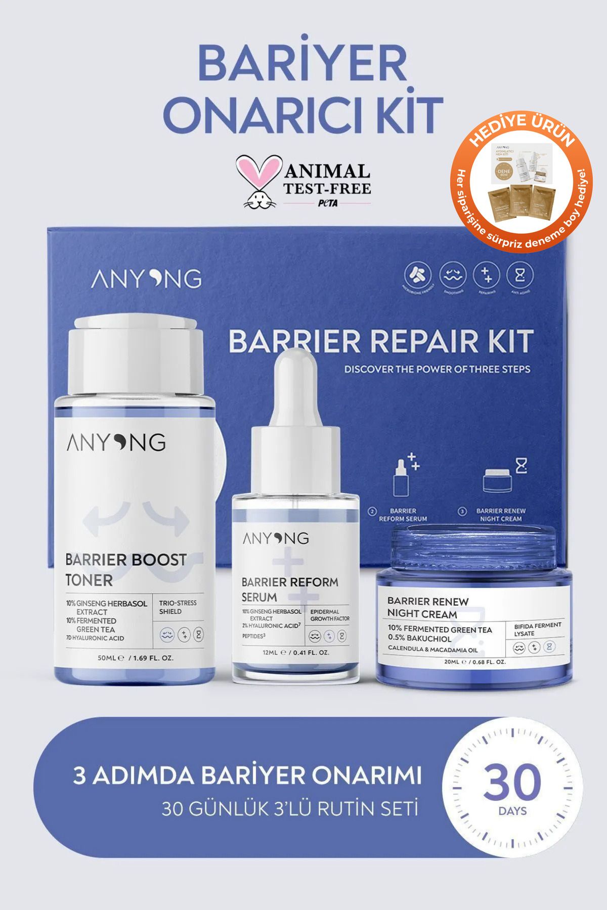 Anyong Bariyer Onarıcı, Nemlendirici Ve Canlandırıcı Cilt Bakım Seti (TONİK, SERUM, KREM) Ginseng&yeşil Çay