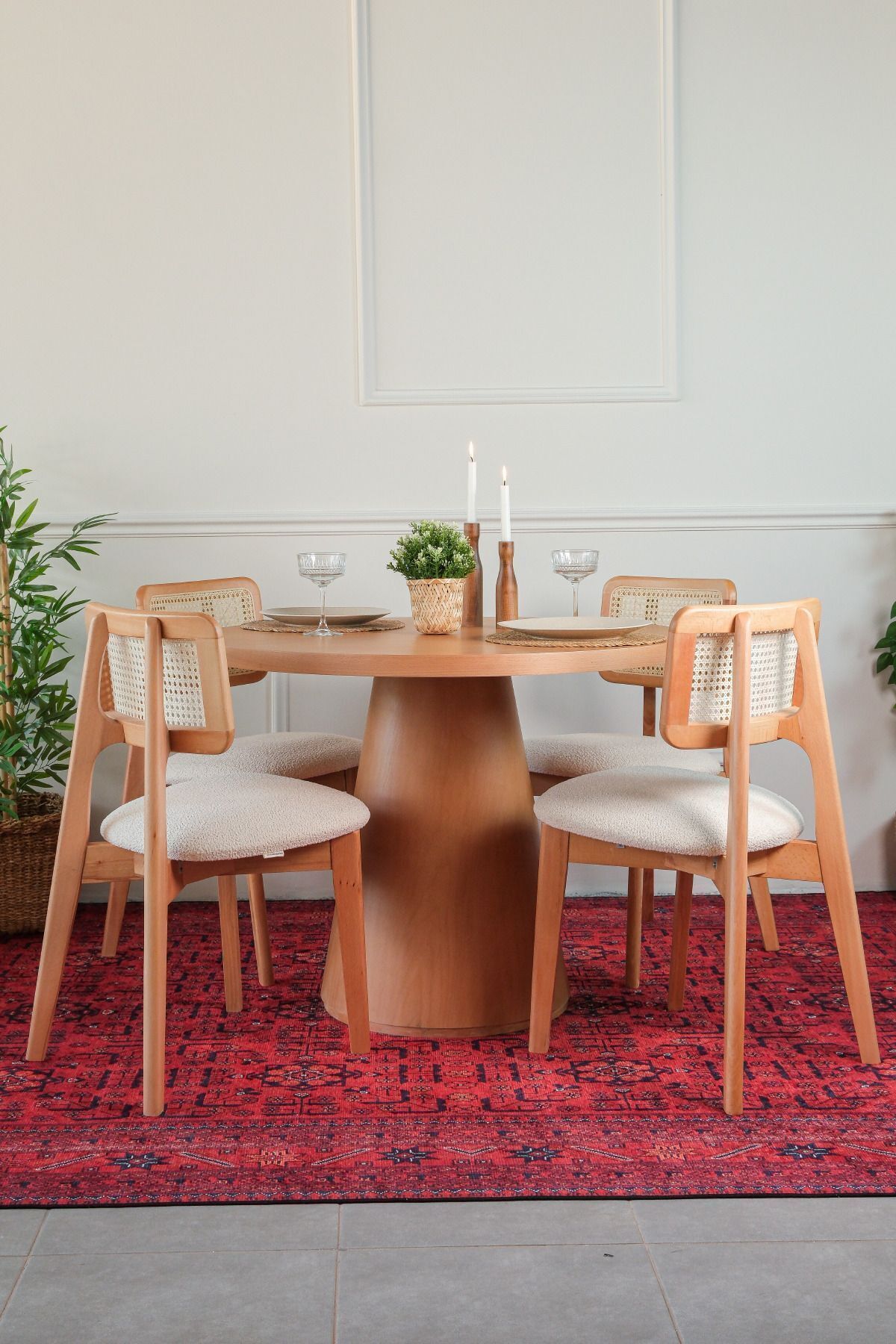 Woodenbend Elina Ahsap Fıçı Ayaklı Masa Takımı 100x100