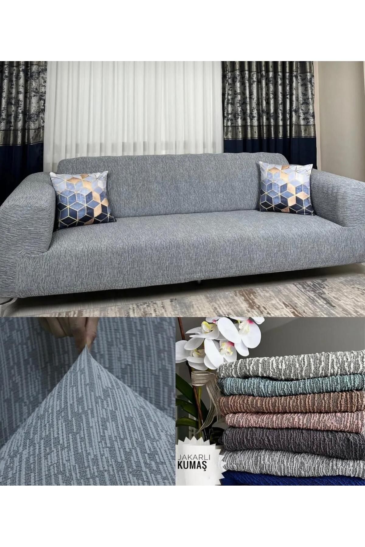 Home Geçirmeli Lastikli Koltuk Örtüsü Seti 3+3+1+1