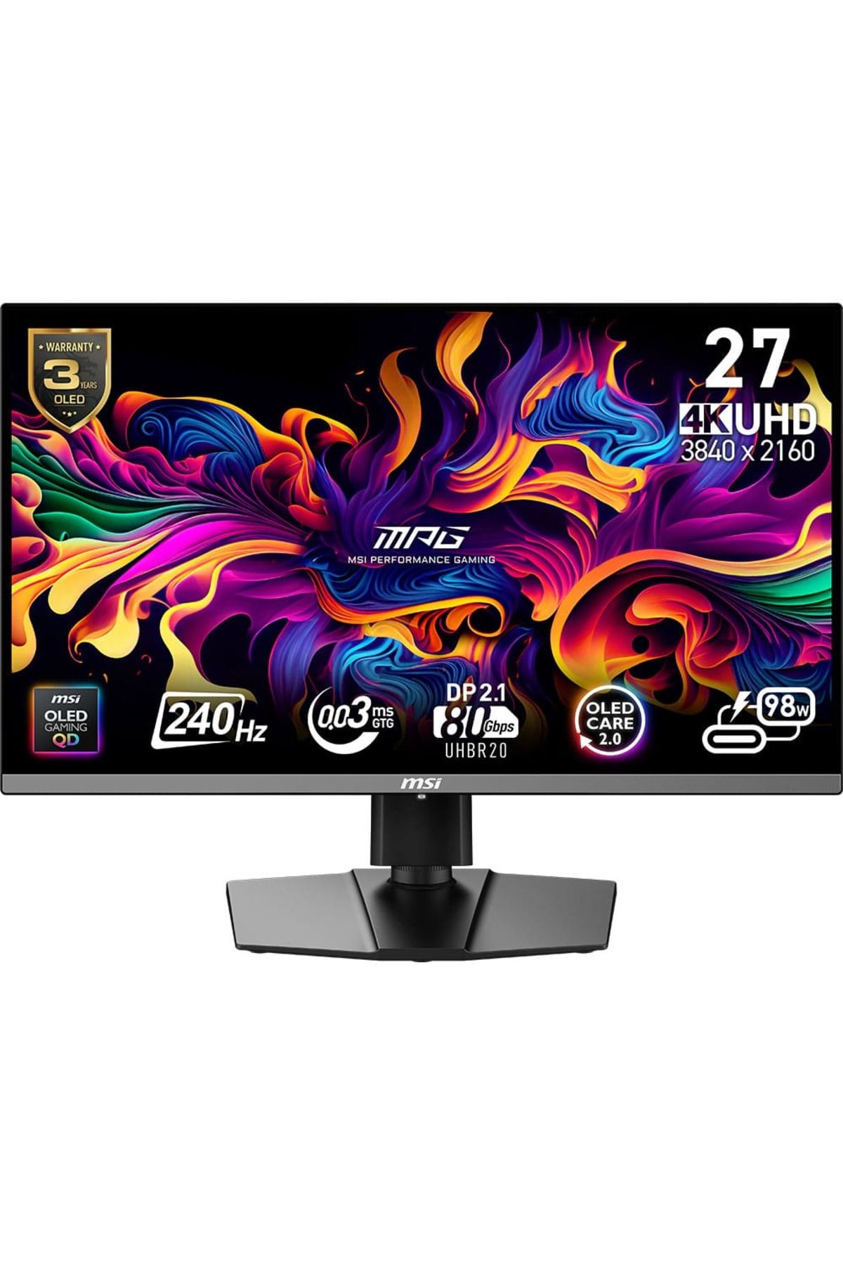 MSI MPG 272URX QD-OLED 26.5 3840x2160 240Hz 0.03 ms HDMI DP Type-C OLED Gaming Monitör