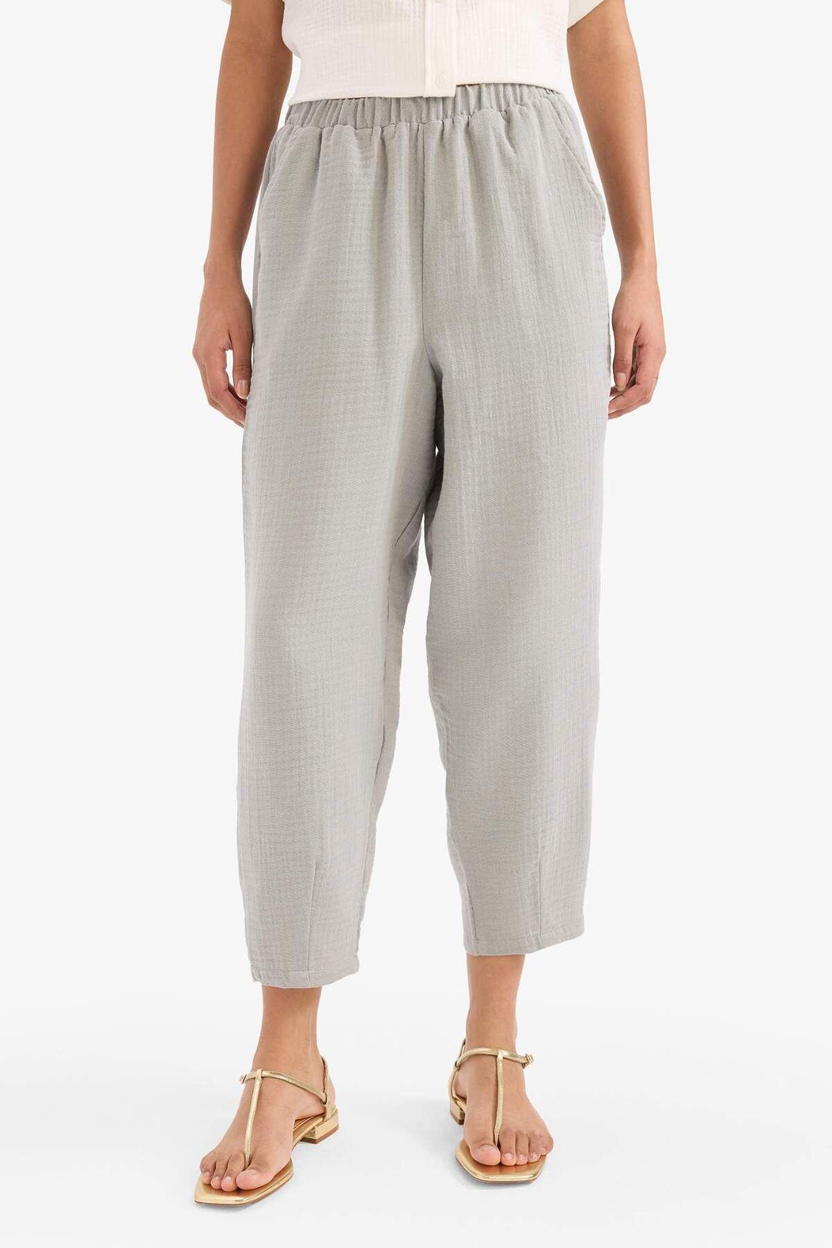 Defacto Tapered Fit Yüksek Bel Uzun Boy Müslin Pantolon E6412AX25SP