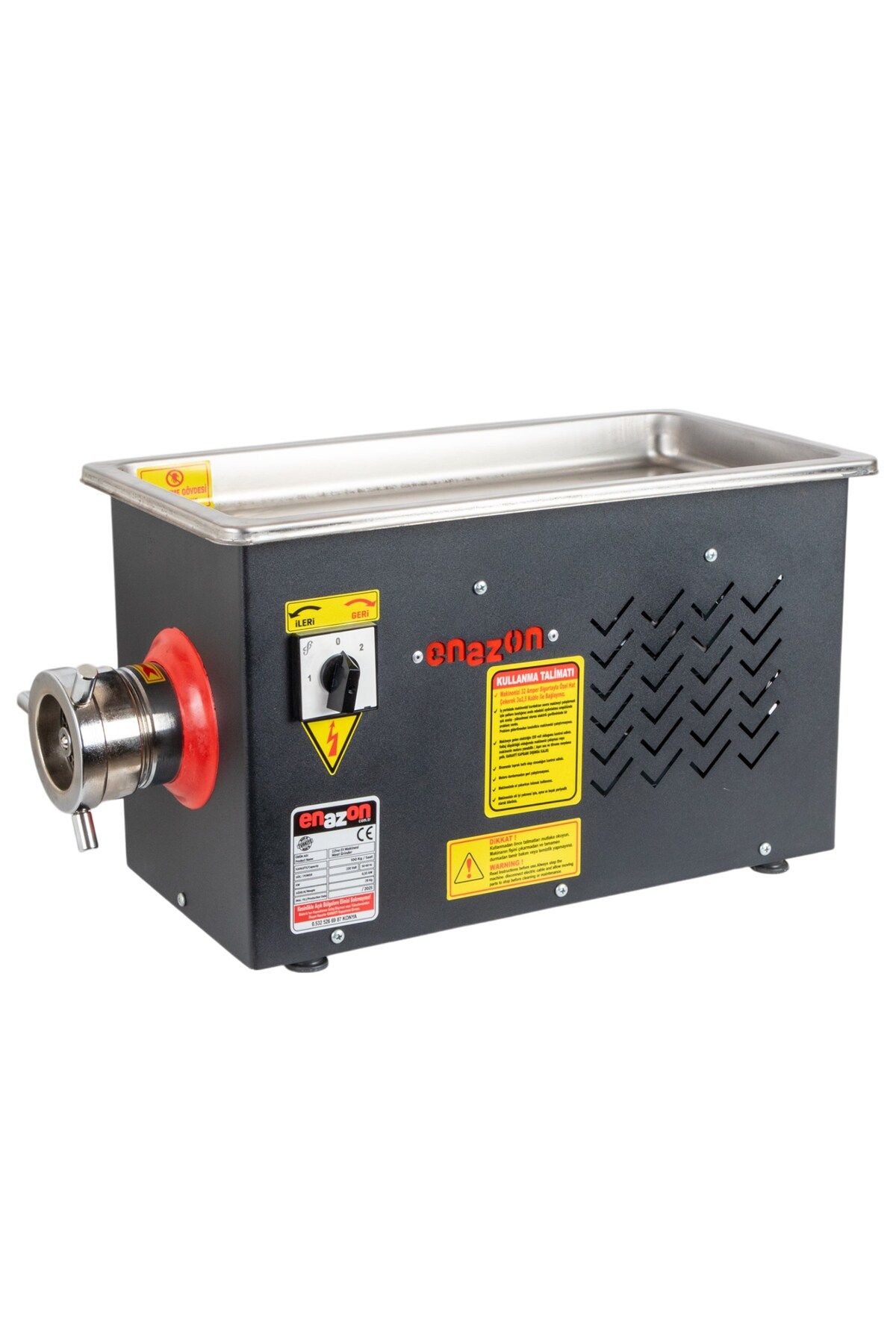 Enazon 12 No 12 Lik Et Kıyma Makinesi Ileri-geri Var 0,55 Kw 0,75 Hp Beygir Sucuk Aparatlı-siyah-100 Kg/sa