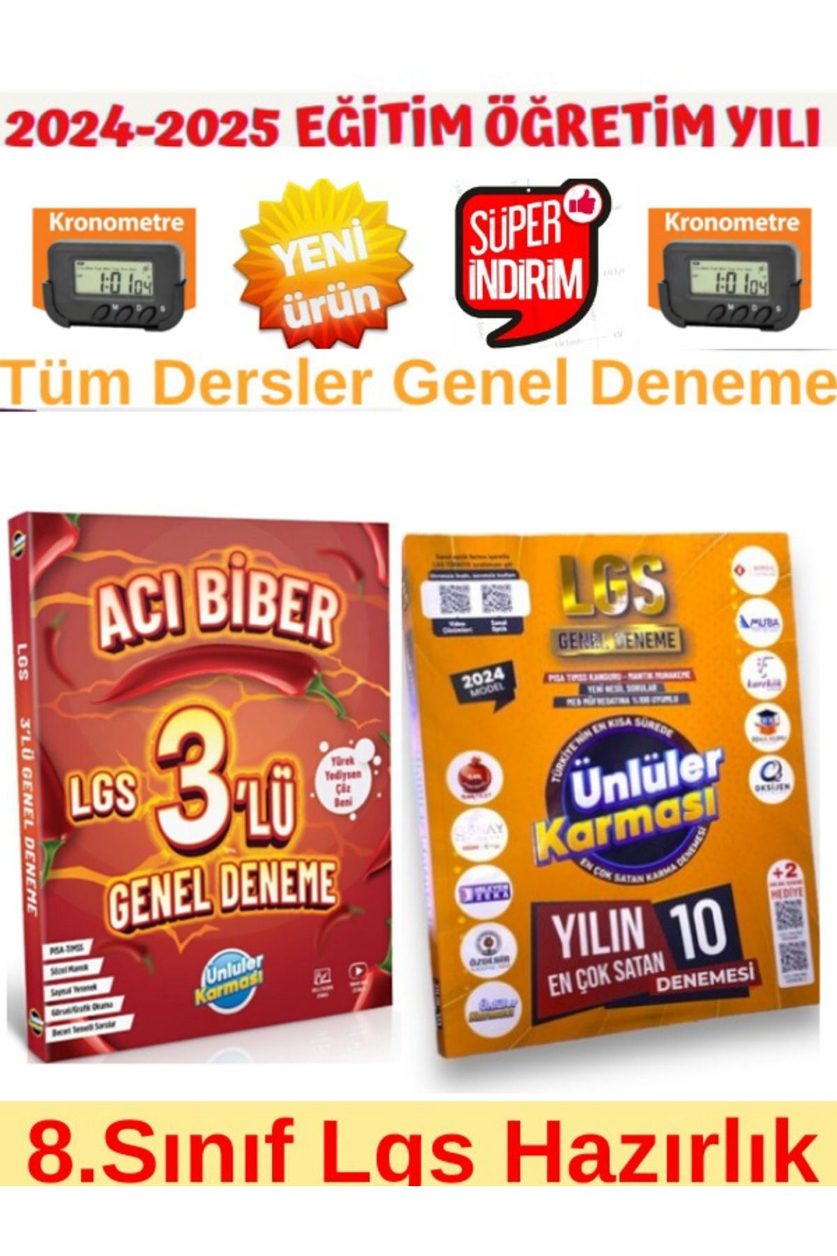 Ünlüler Karması Ünlüler 8.Sınıf Acıbiber Lgs Tüm Dersler 3lü Deneme+Ünlüler 8.Sınıf 10+5 Farklı Yayın Karma Deneme