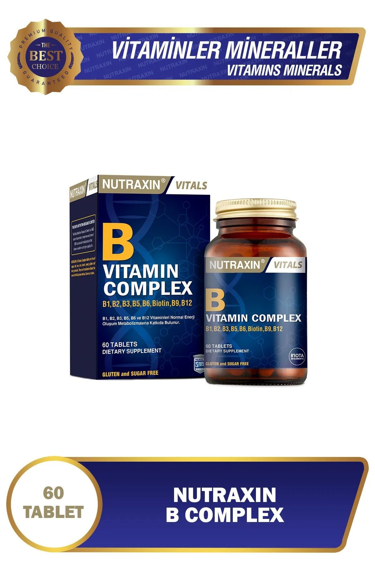 Nutraxin B Complex- (B1-B2-B3-B5-B6-B12) 60 Adet Vitamin Tablet