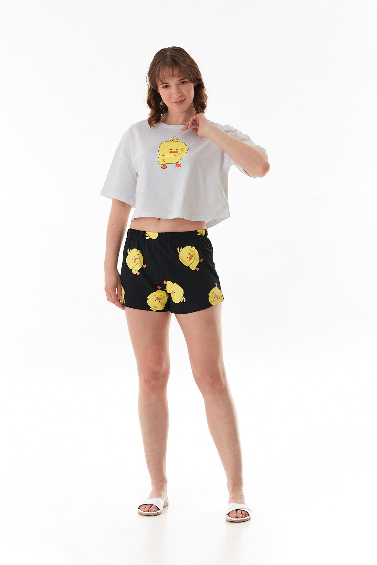 Fullamoda Civciv Baskılı Şortlu Oversize Pijama Takımı