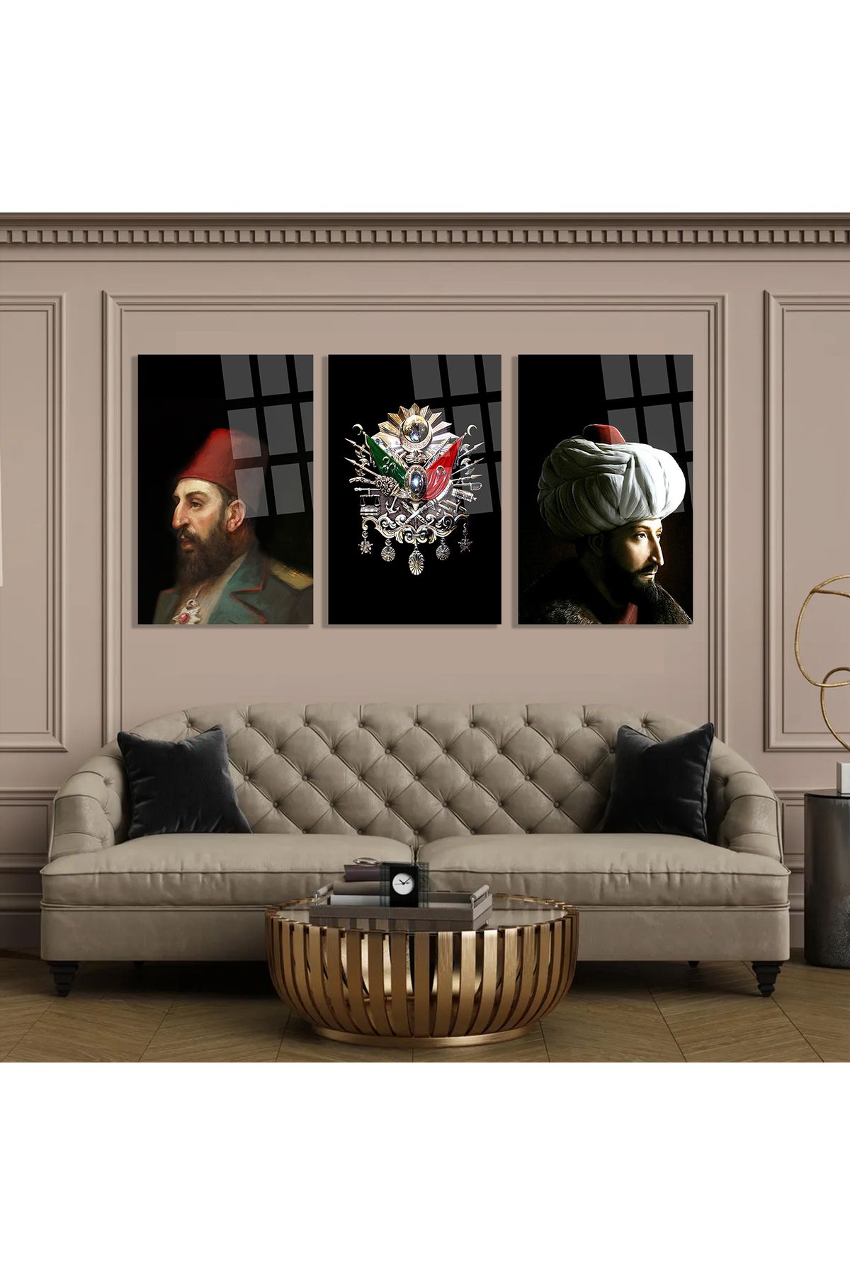 TAULART 3 LÜ OSMANLI TUĞRASI FATİH SULTAN MEHMET 2.ABDULHAMİD TABLO KIRILMAZ CAM TABLO ULTRA CANLI RENKLER