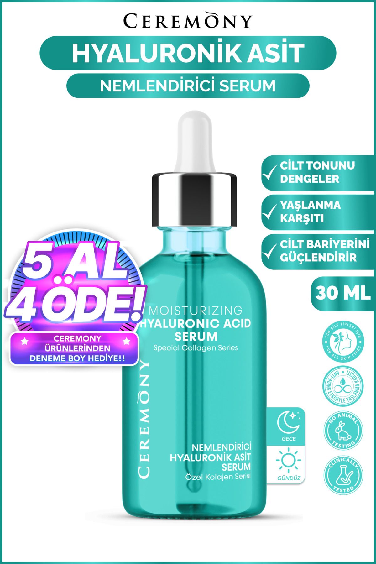 Ceremony Hyaluronik Asit Nemlendirici Cilt Bakım Serumu 30 ml