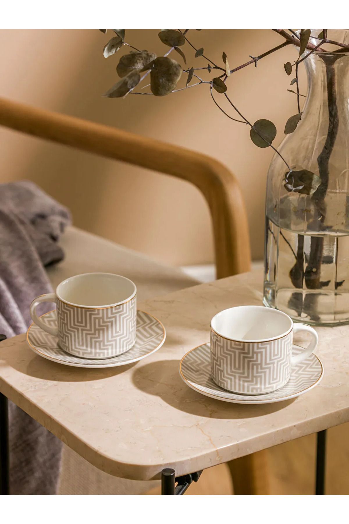 LC Waikiki LCW HOME Bej Çizgi Desenli 2 Kişilik Kahve Fincan Takımı 90 ml