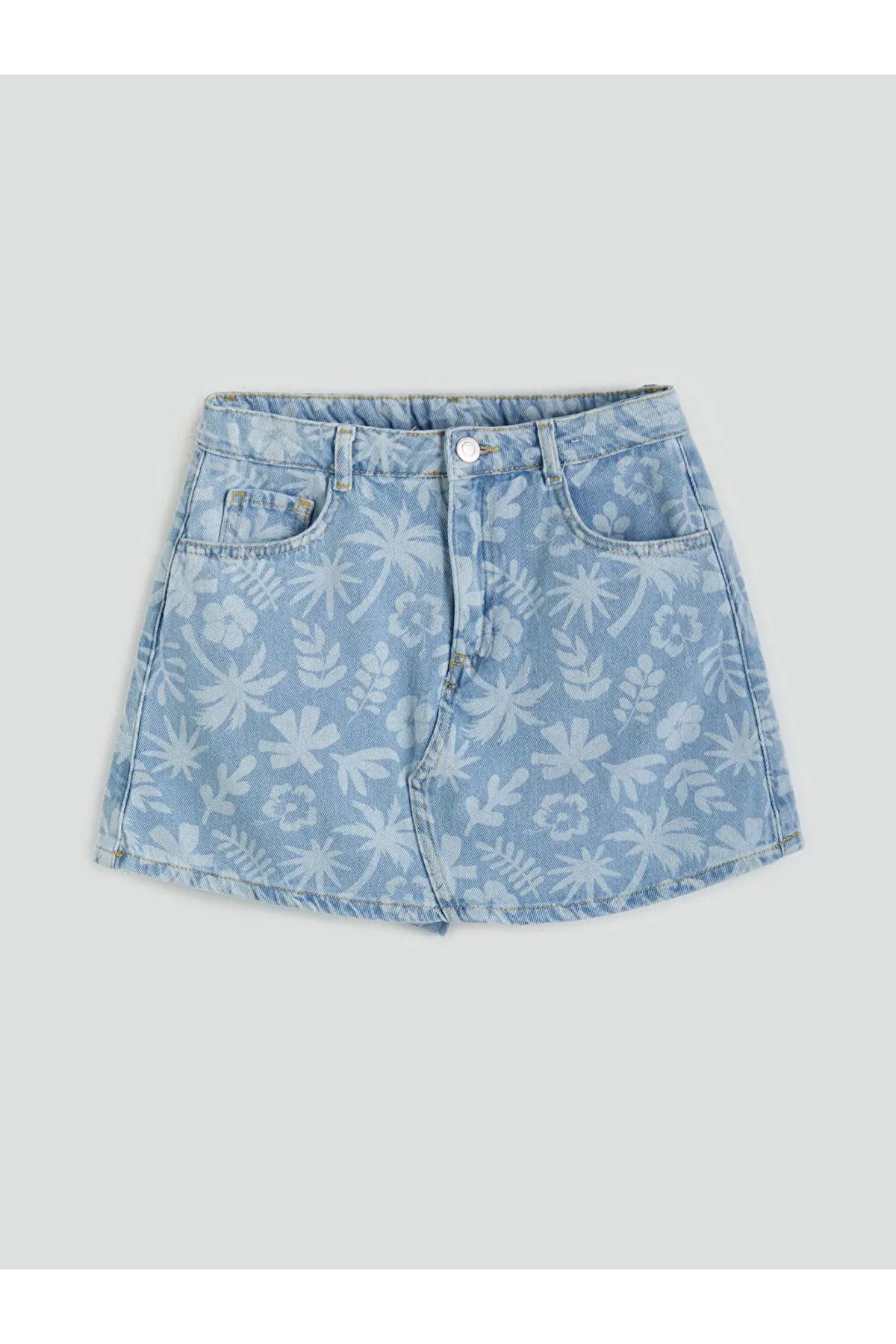 LC Waikiki Mavi Beli Ayarlanabilir Lastikli Kız Çocuk Jean Şort Etek