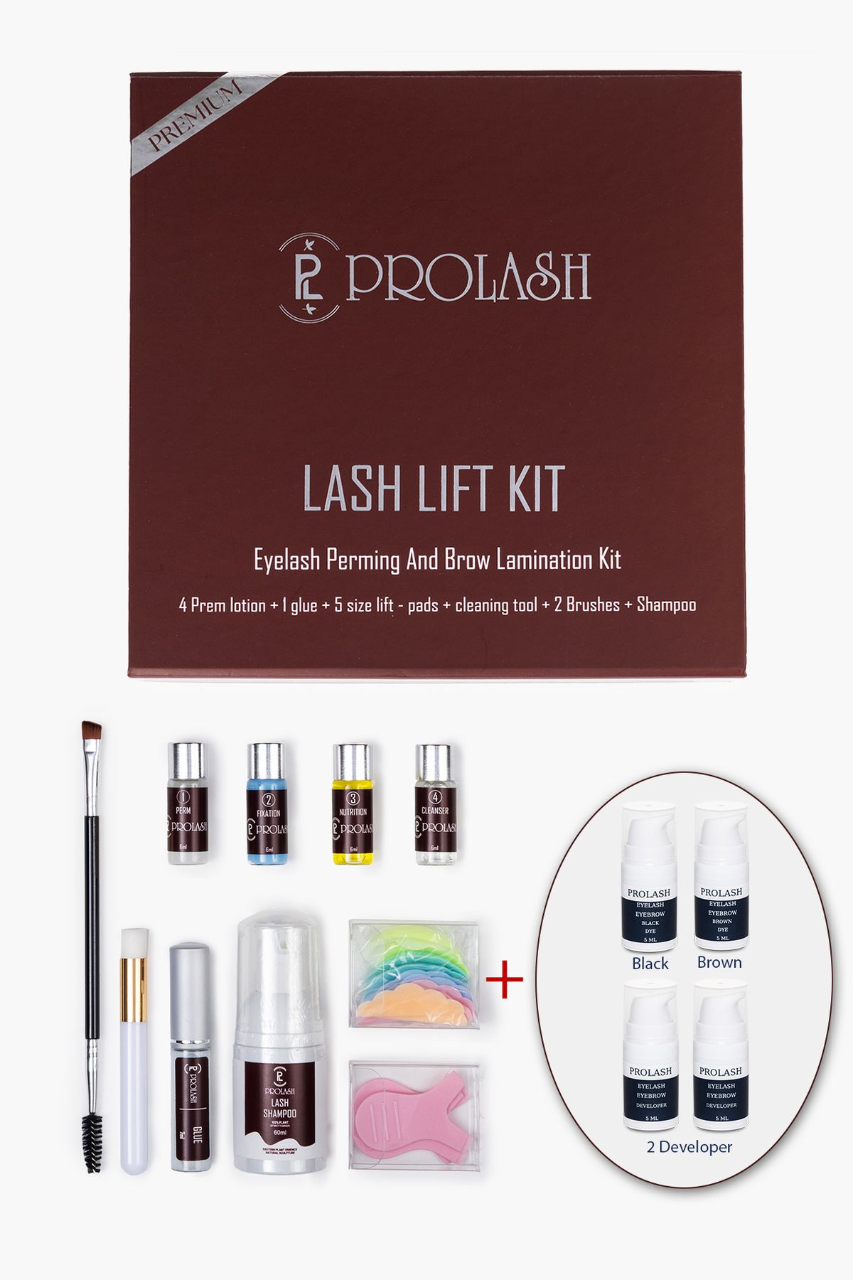 Prolash Lifting Full Set Kirpik Lifting Seti, Siyah Ve Kahverengi Kaş Kirpik Boyası - Kirpik Perması Seti