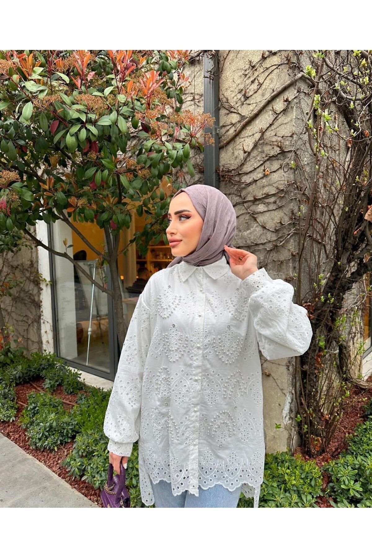 DEMET Esila İncili Brode-Fisto Gömlek
