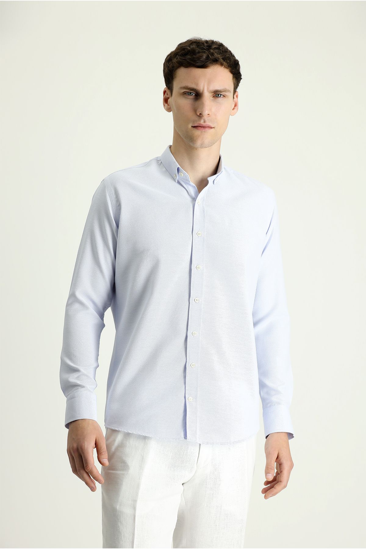 Kiğılı Uzun Kol Slim Fit Dar Kesim Desenli Spor Pamuklu Kolay Ütülenebilir Gömlek