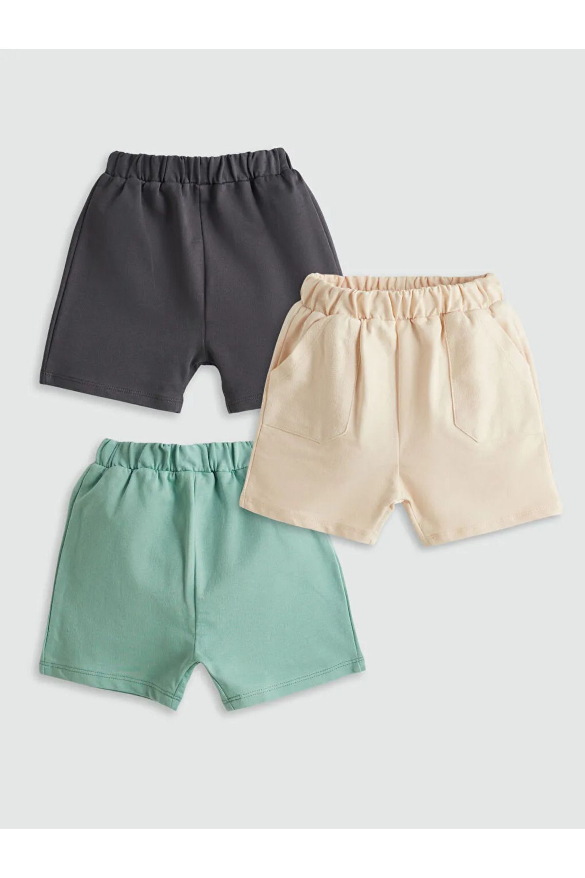 LC Waikiki LCW baby Bej Beli Lastikli Basic Erkek Bebek Şort 3'lü