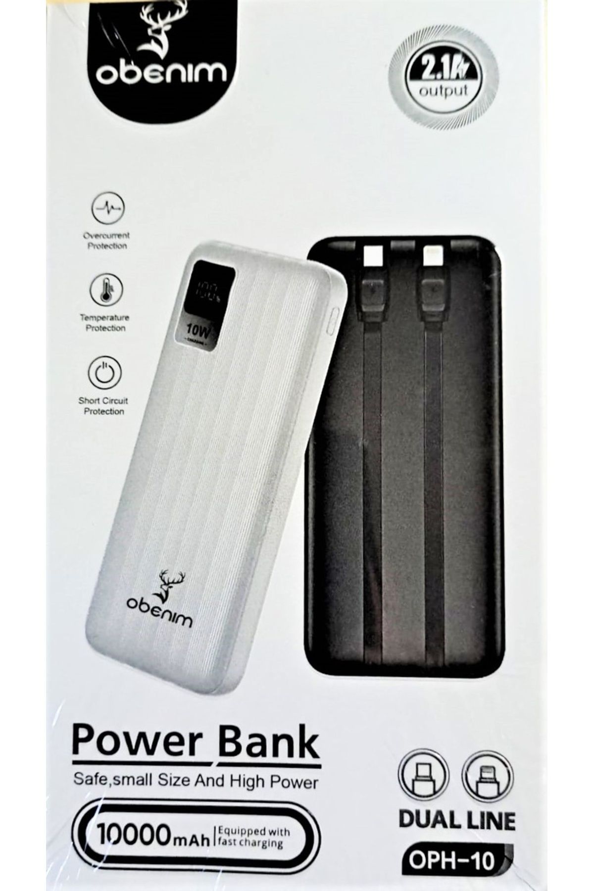 obenim Powerbank OPH-10 | Entegre Lightning ve Type-C Kablolu 10.000mAh Hızlı Şarj Siyah