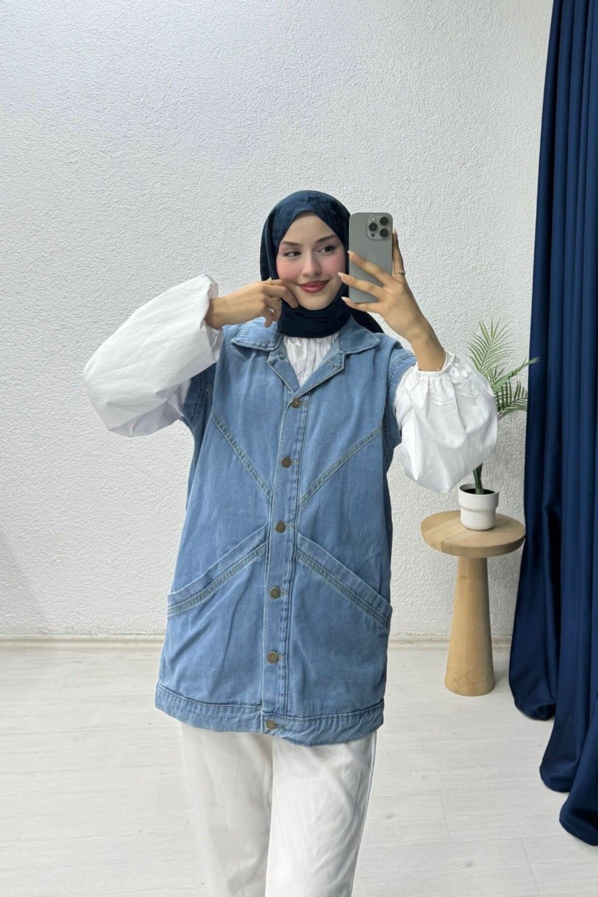 lurex moda Çapraz Cepli Kot Yelek