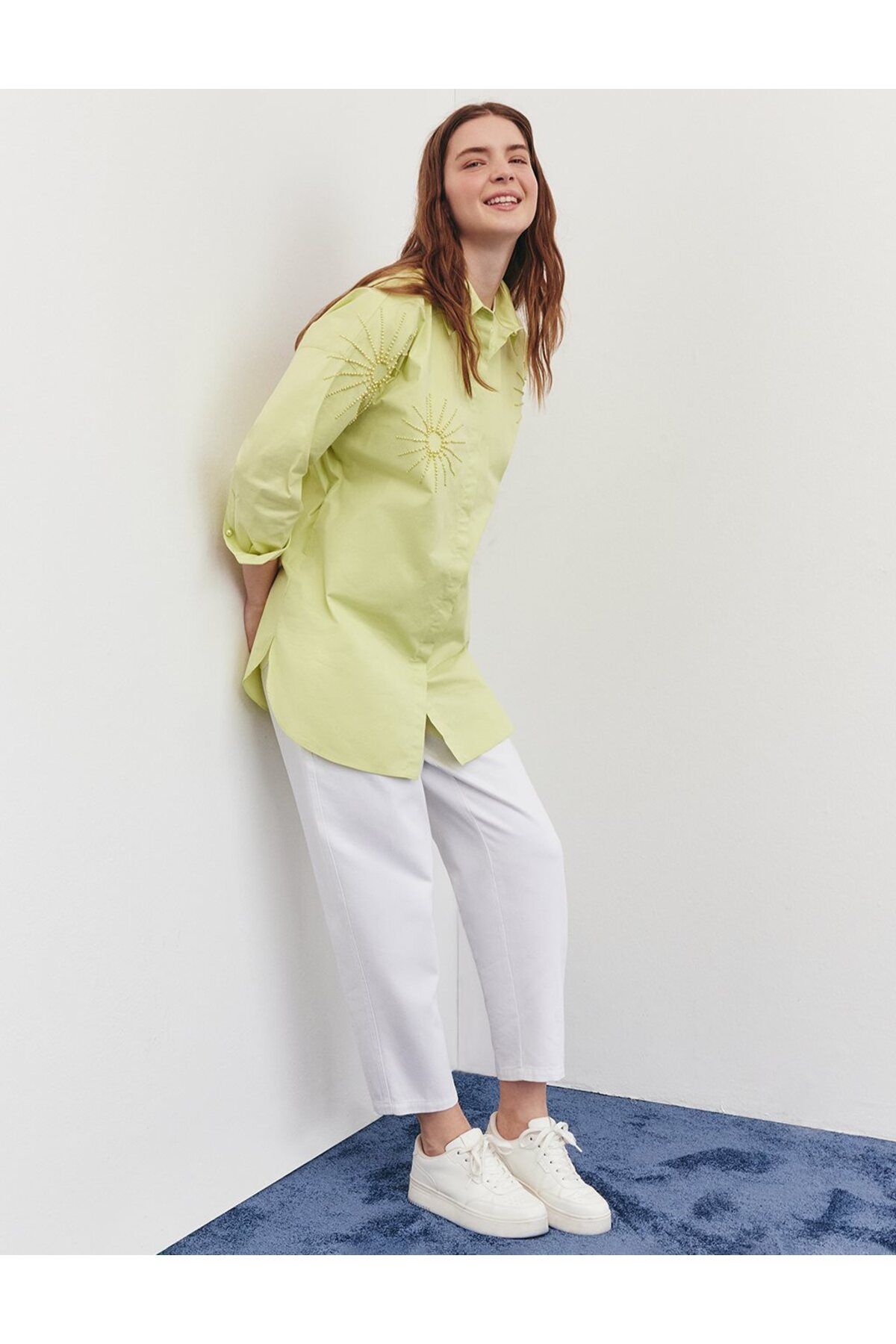 KYR Boncuk İşlemeli Poplin Tunik Lime