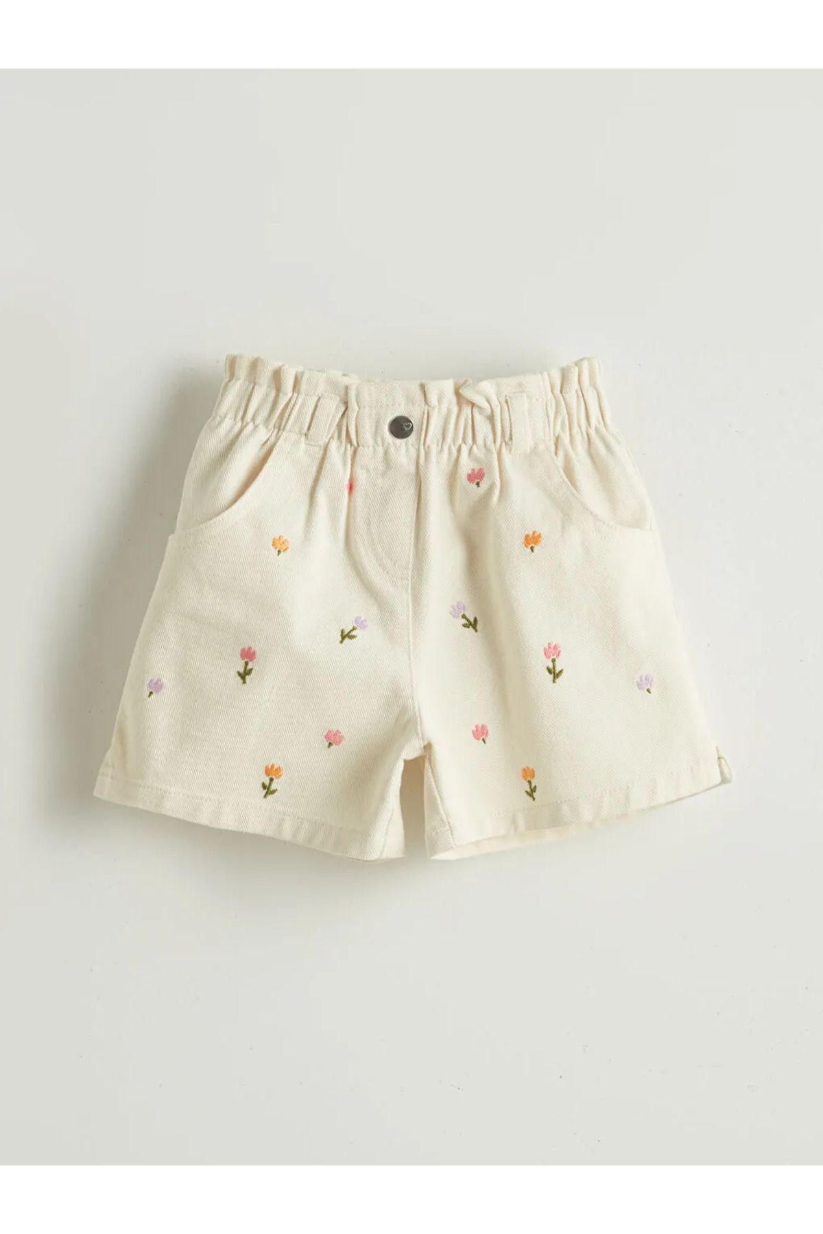 LC Waikiki LCW Kids Ekru Çiçekli Gabardin Kız Çocuk Şort
