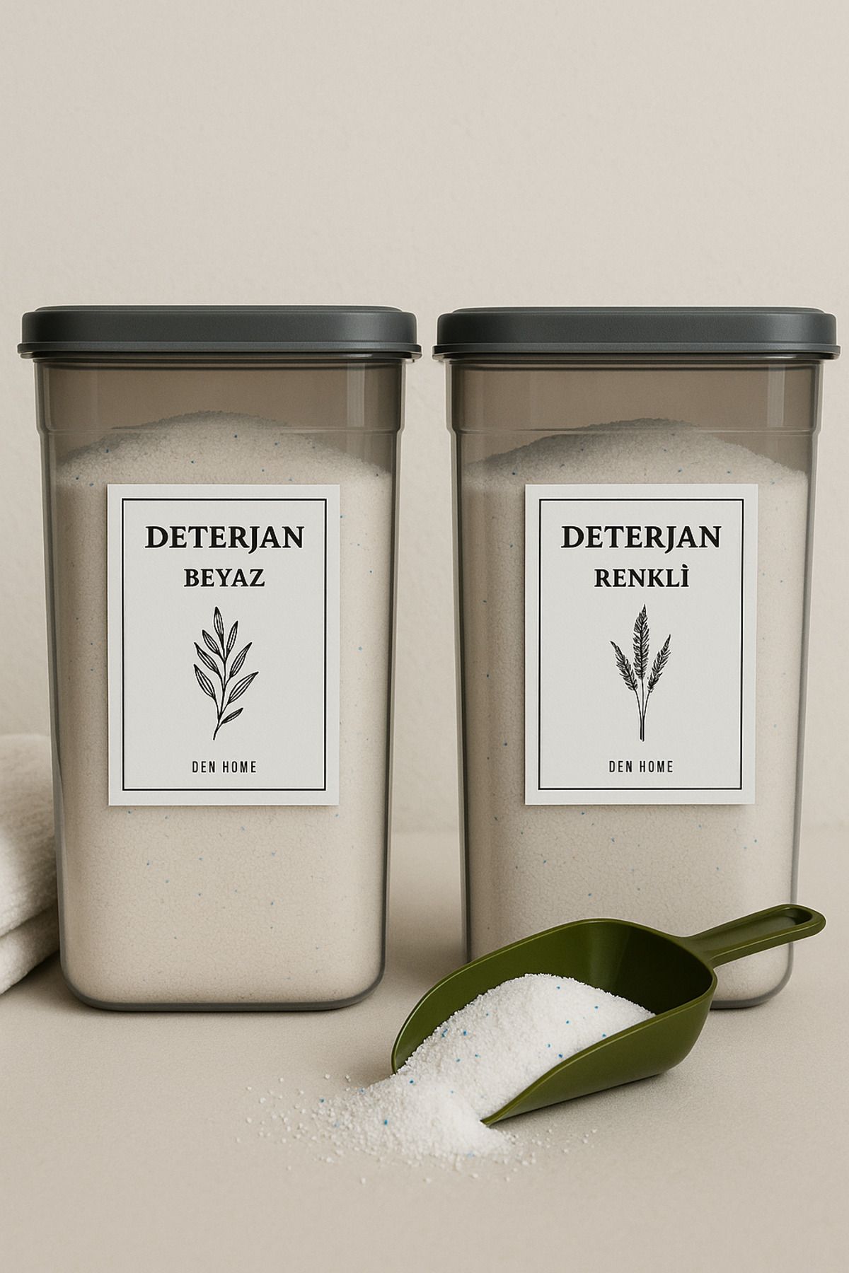 Dem Home 2'li Antrasit Deterjan Kutusu Saklama Kabı 3200 Ml Renkli Ve Beyaz Deterjan Kutusu