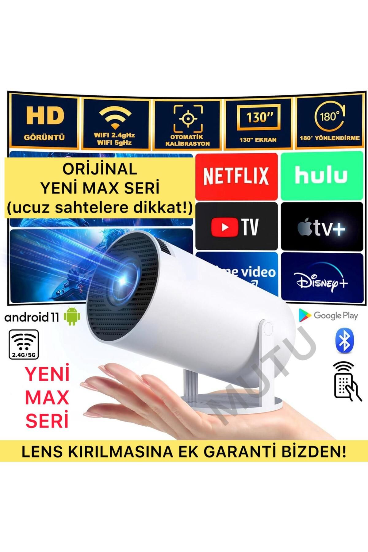 MUTU Taşınabilir Projeksiyon SonVersiyon Android Bluetooth Wifi Akıllı Sinema Projektör 1280*720P