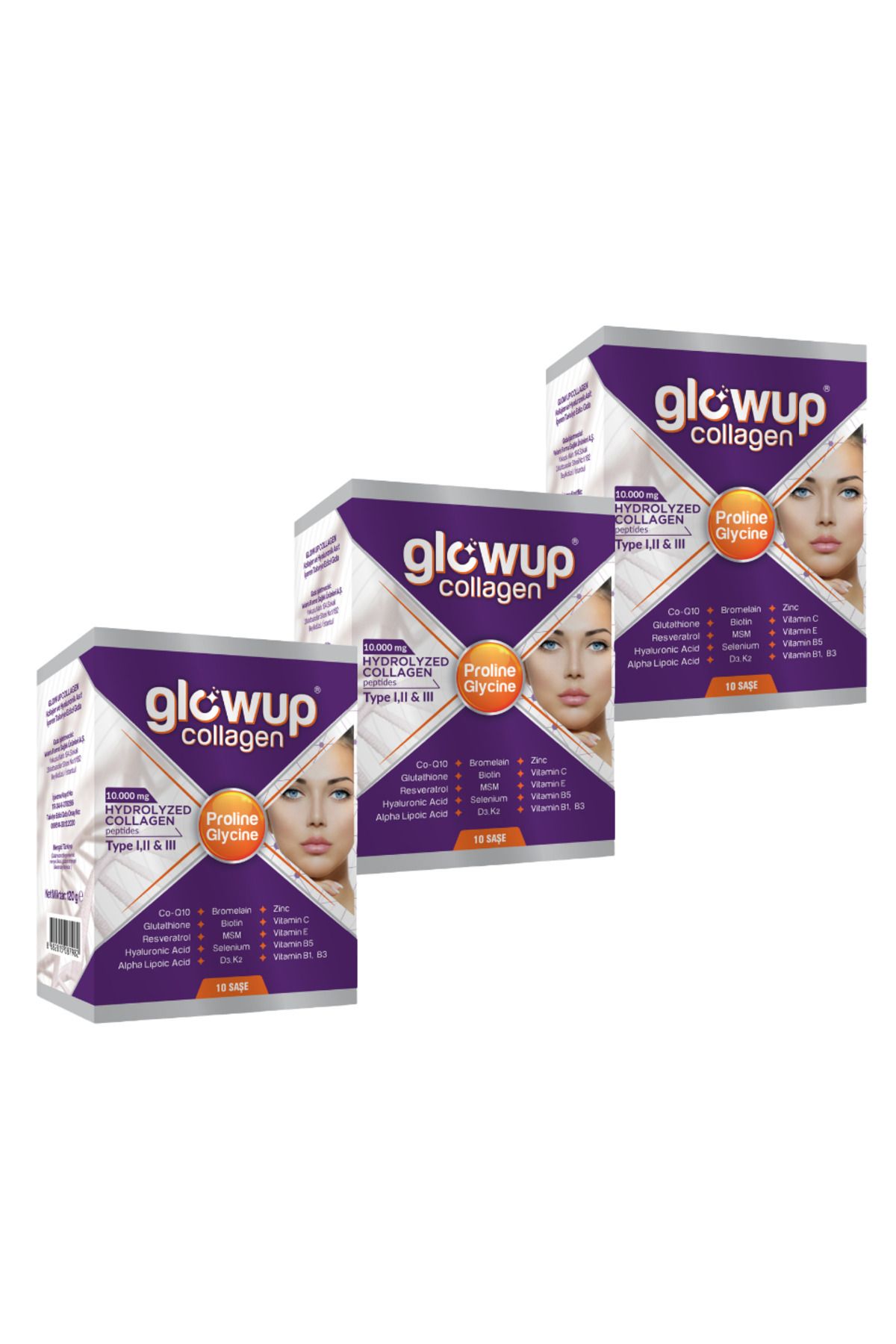 GlowUP Tip 1-2-3 Hydrolyzed Kolajen 10,000 mg 3lü Kutu(30 adet)