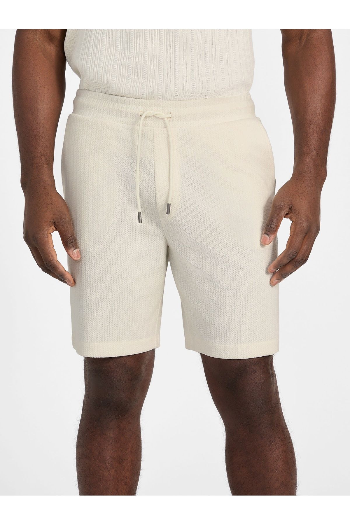 Guess Baron Textured Knıt Shorts Erkek Beyaz Şort M5gd41kcry0-g047