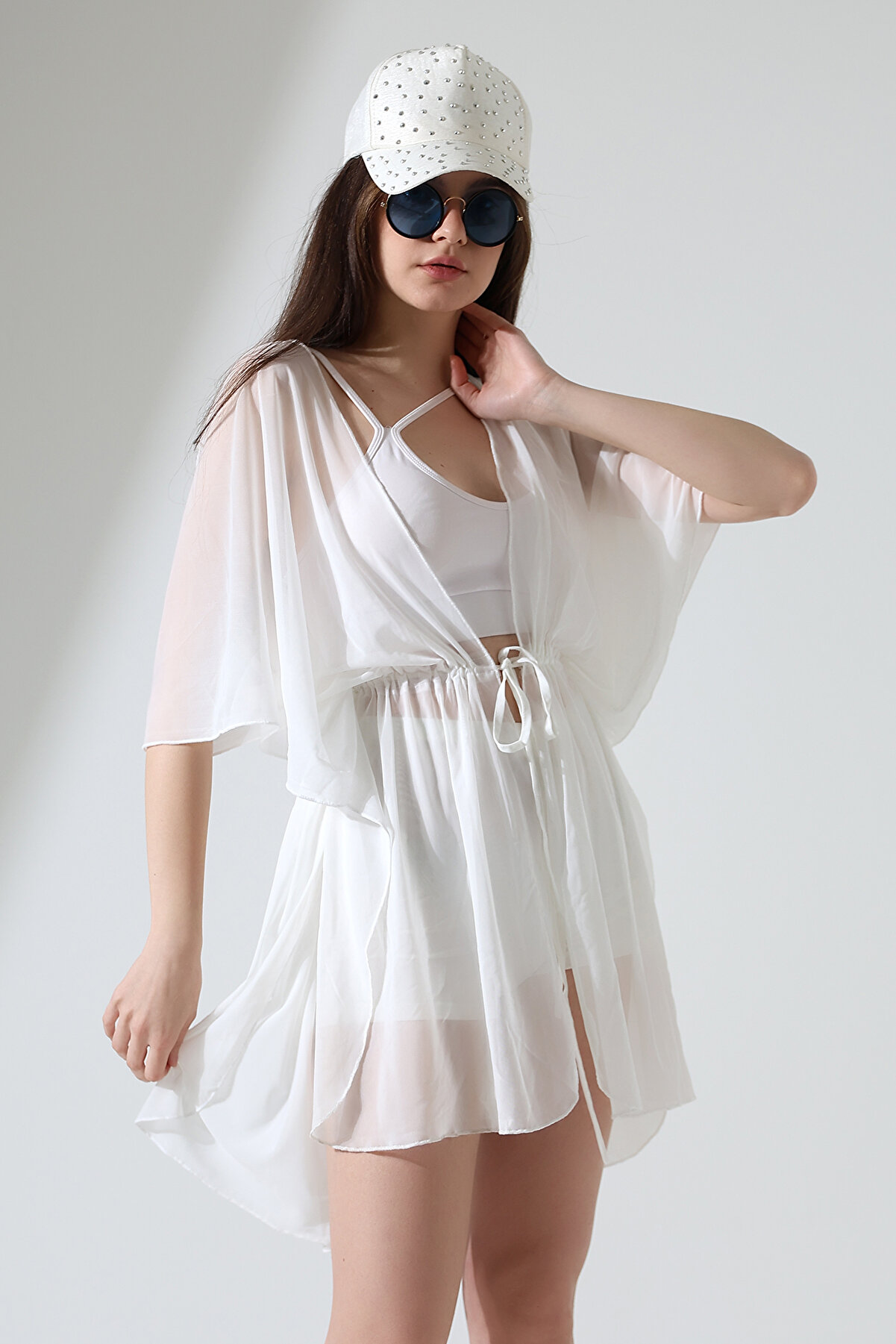 Esberin Önden Bağcıklı Tül Plaj Elbisesi Pareo - Stilleşen Güzellik