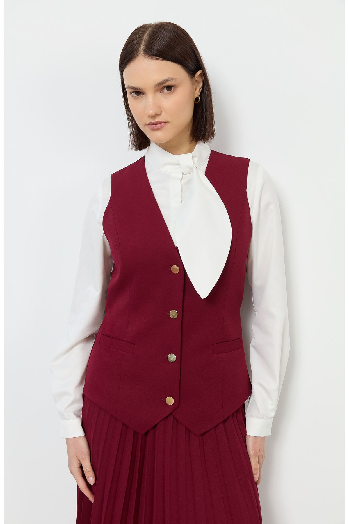 Fatma Atasoy Double Bordo Midi Yelek