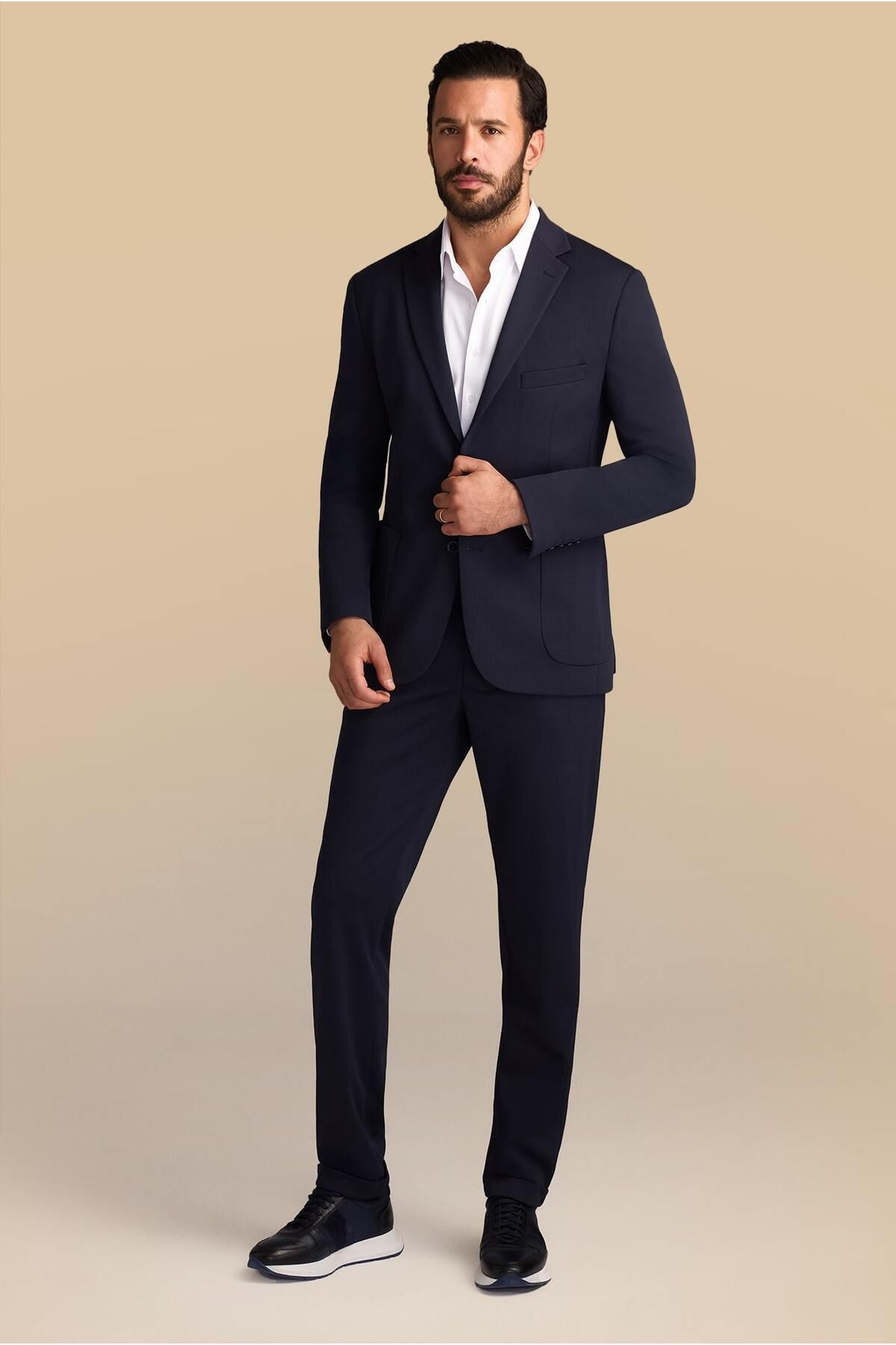 Kiğılı Super Slim Fit Ekstra Dar Kesim Beli Lastikli İpli Takım Elbise