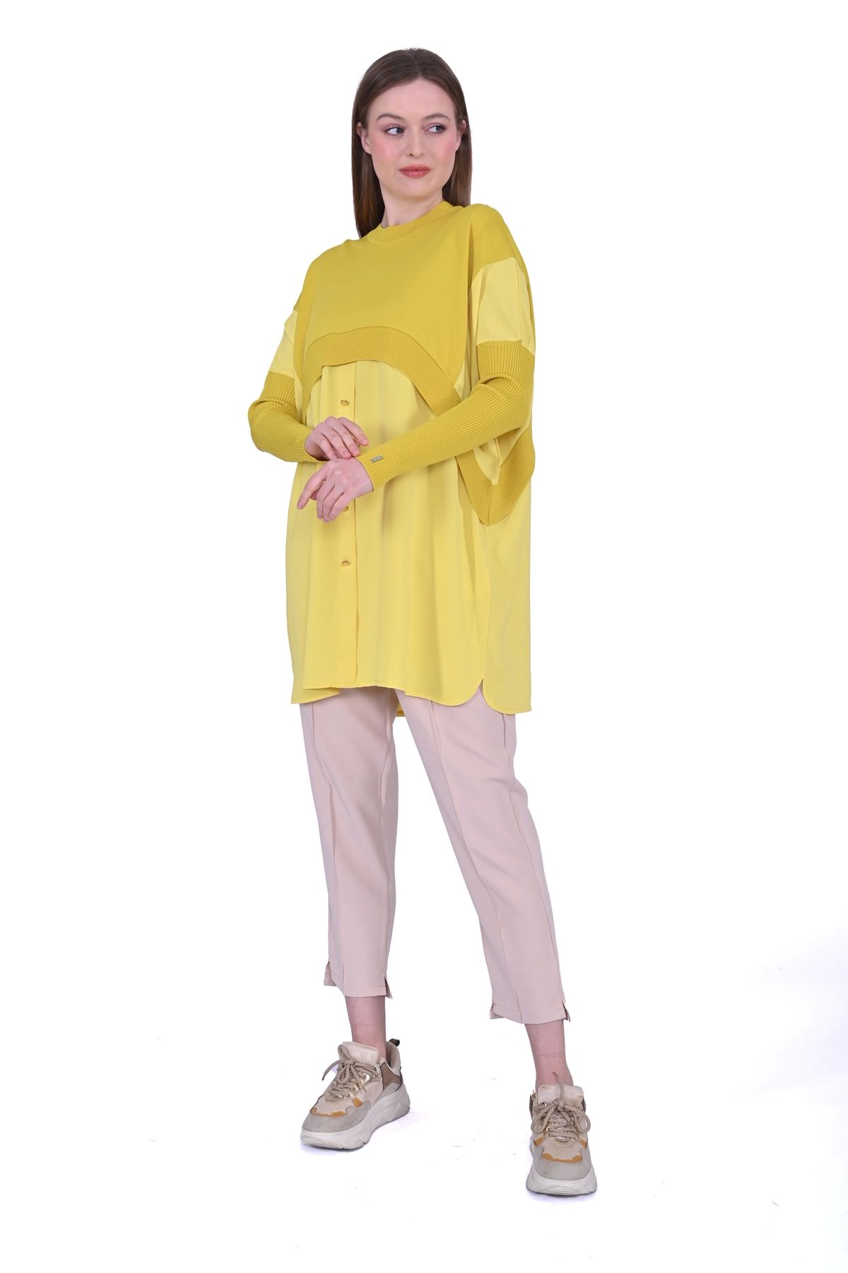 Invee 6883 Kumaş/triko Sarı Tunik
