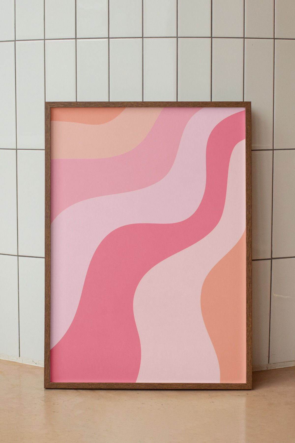 baselith Pembe Turuncu Renkli Dalga Desen - Retro Modern Soyut Gradient Duvar Posteri - Çerçevesiz Baskı