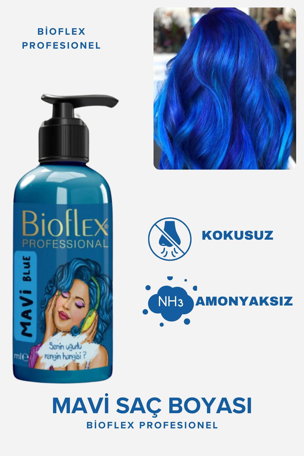 Bioflex Natural Hair Color Amonyaksız Mavi Renkli Saç Boyası 250ml