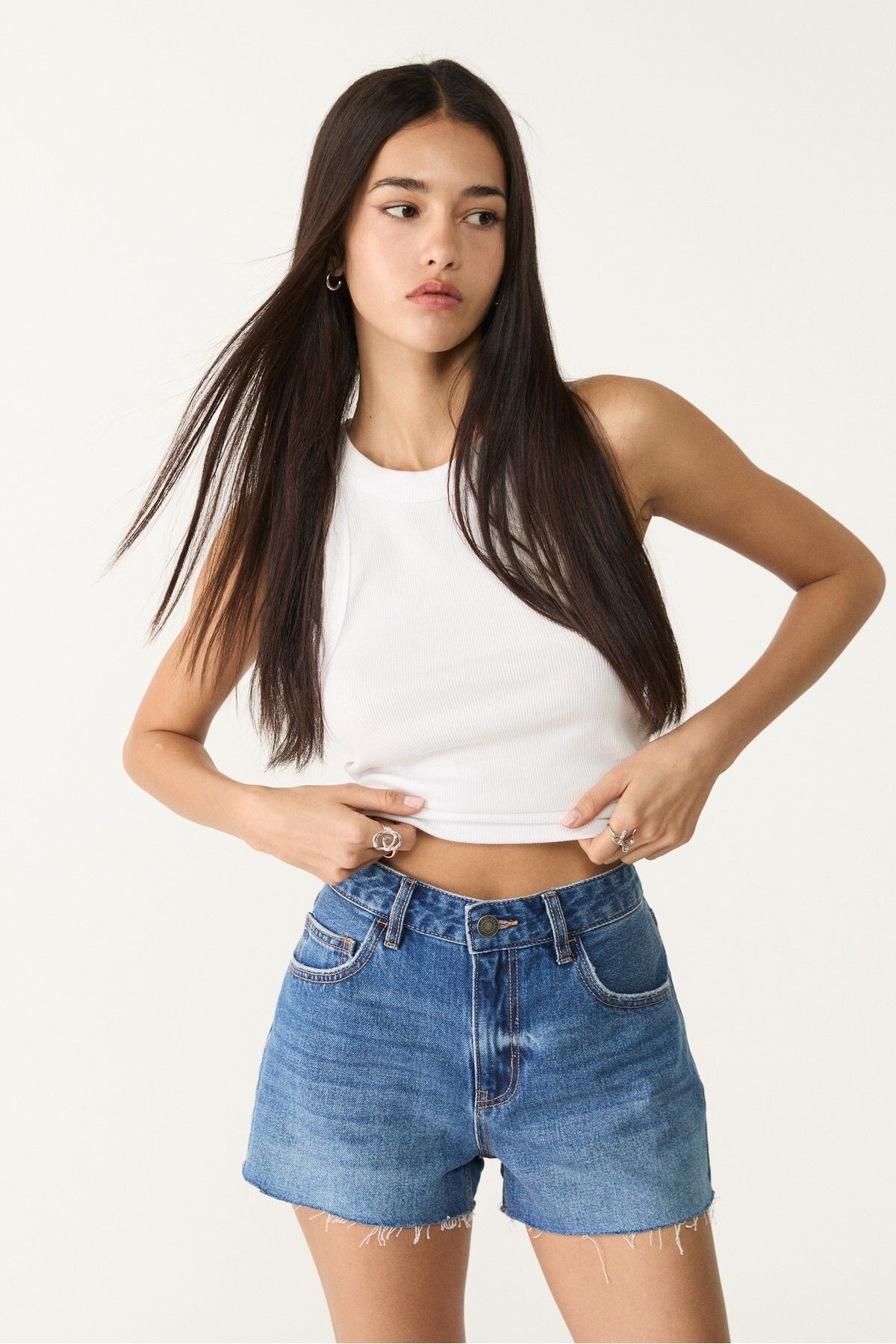 Stradivarius Düşük Bel Denim Şort