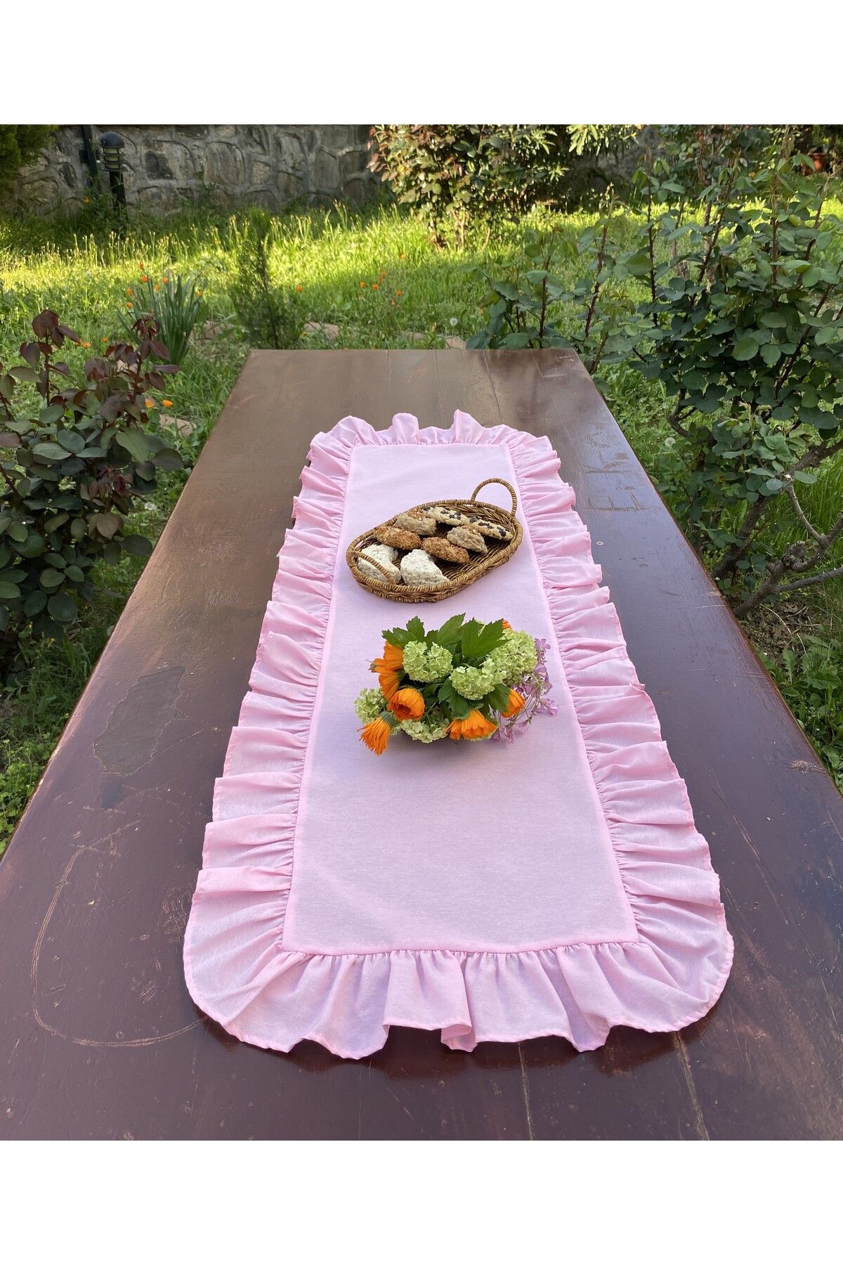 LILYUM Fırfırlı Pamuk Polyester Runner 30x80 Cm