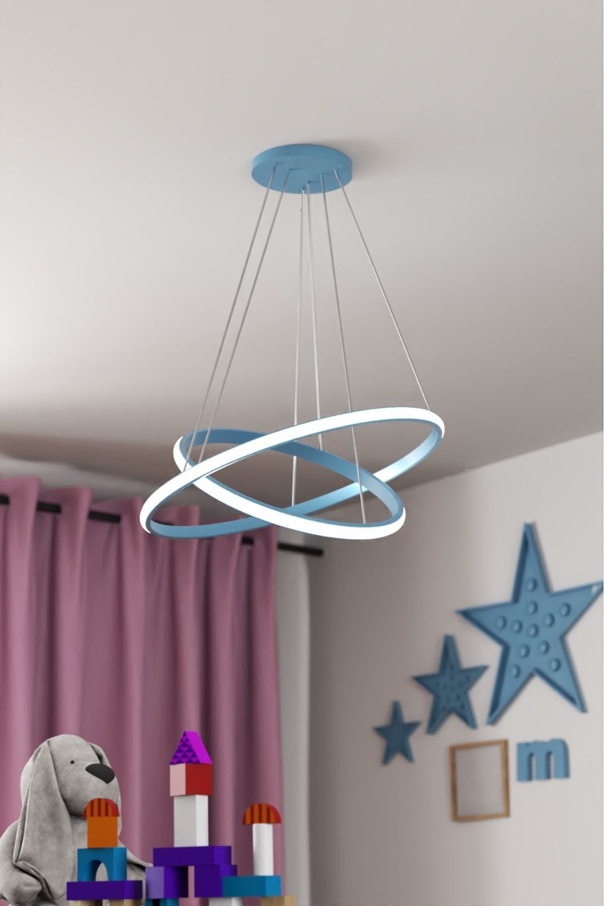 DEFNE AVİZE Robin 2 'li Mavi Sarkıt Günışığı Ledli Modern Led Avize