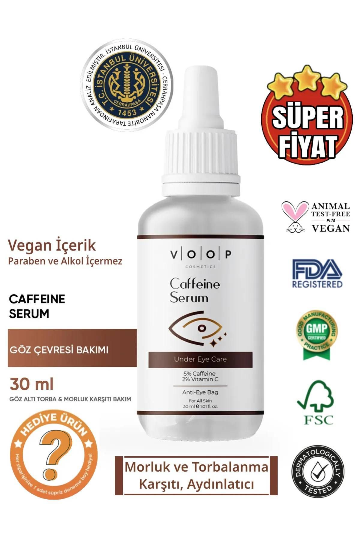 VOOP Göz Altı Torbalanma Morluk ve Koyu Halka Karşıtı Aydınlatıcı Kafein Göz Altı Serumu 30ml