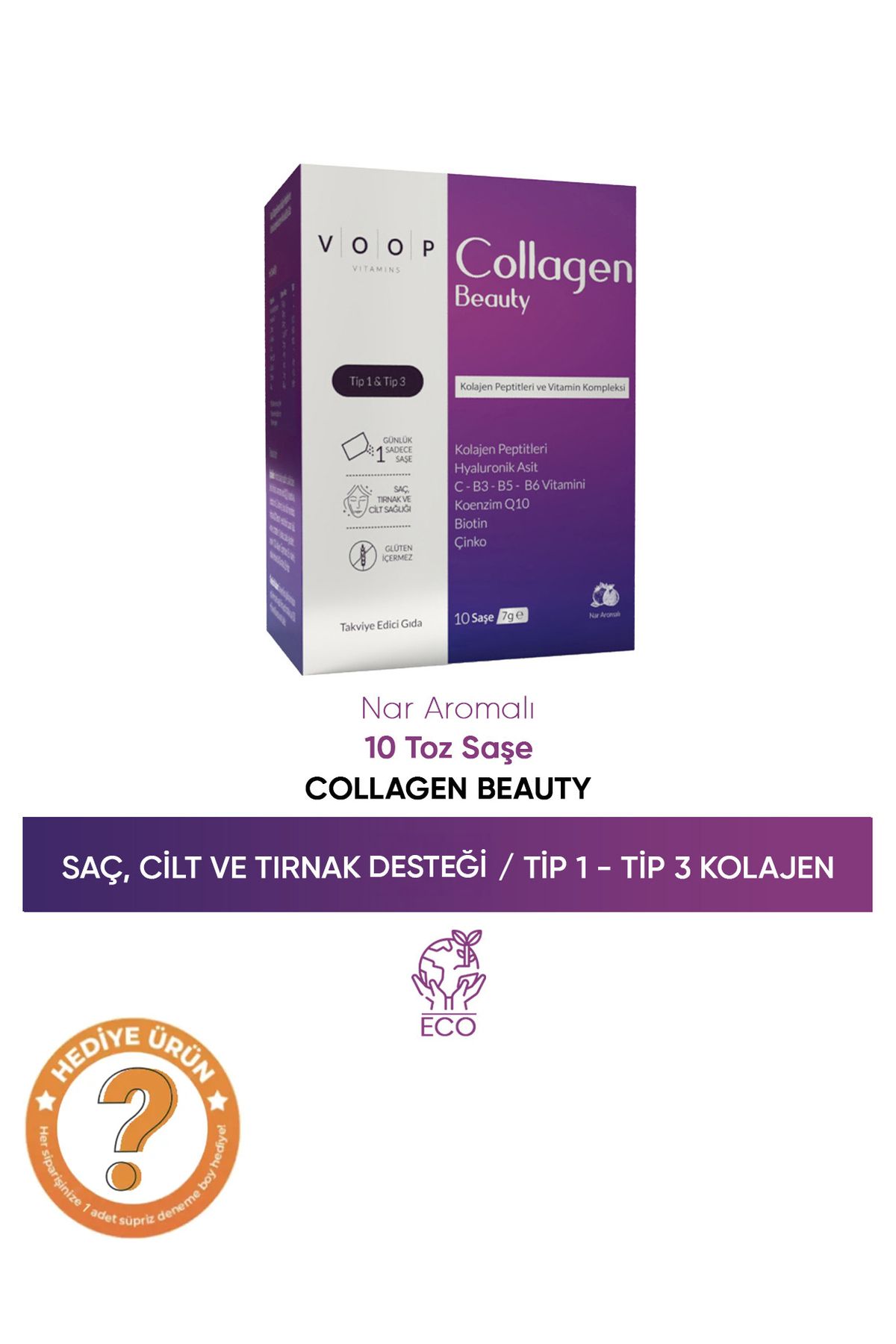 VOOP Collagen Beauty Yüksek Biyoaktif Hidrolize Kolajen %100 Saf Ve Doğal - 10 Toz Saşe