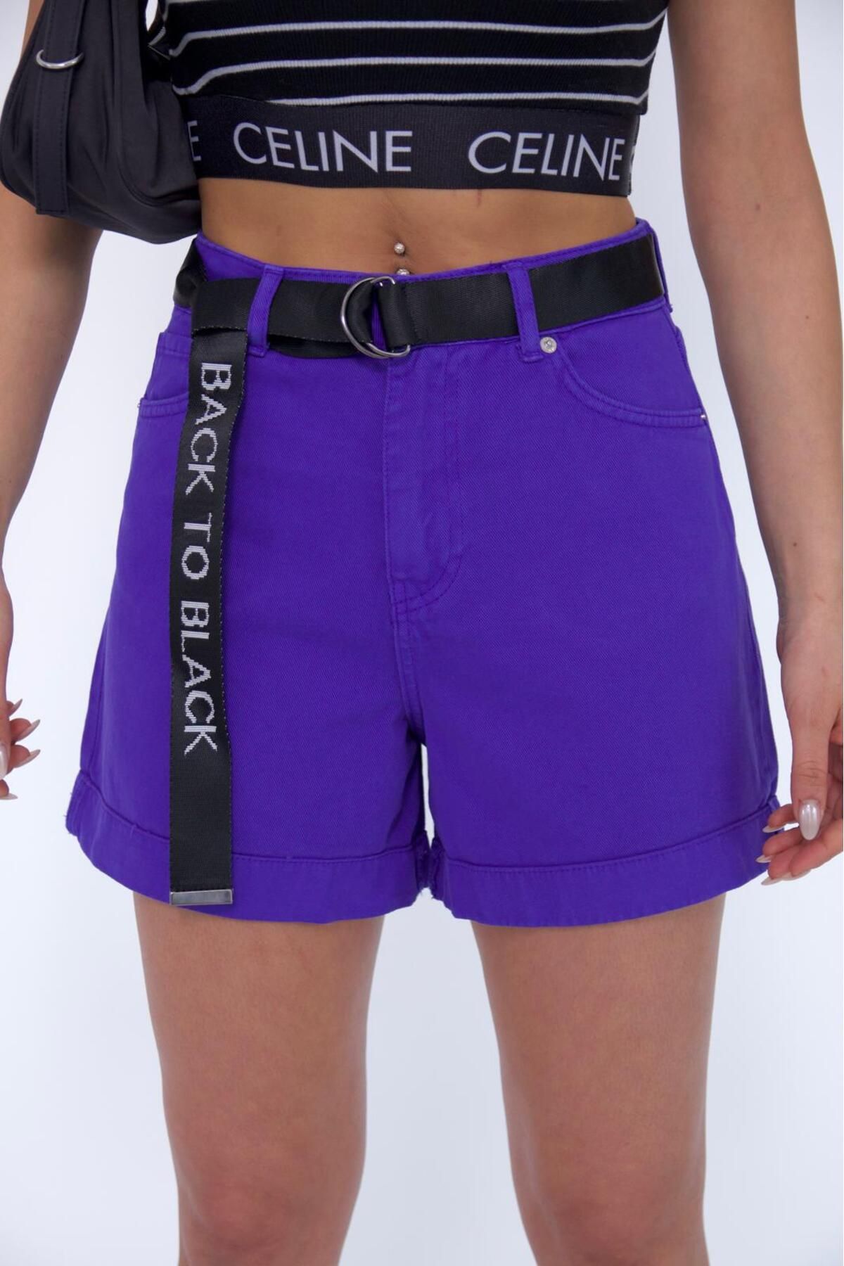 Zeo Basic DUBLE PAÇA MOR KEMERLİ ŞORT