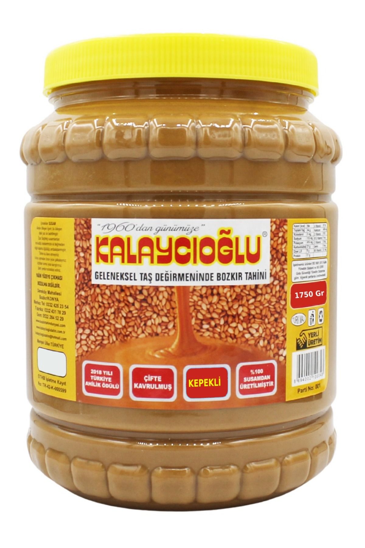 Kalaycıoğlu Bozkır Tahini 1900gr (kepekli) Net 1750
