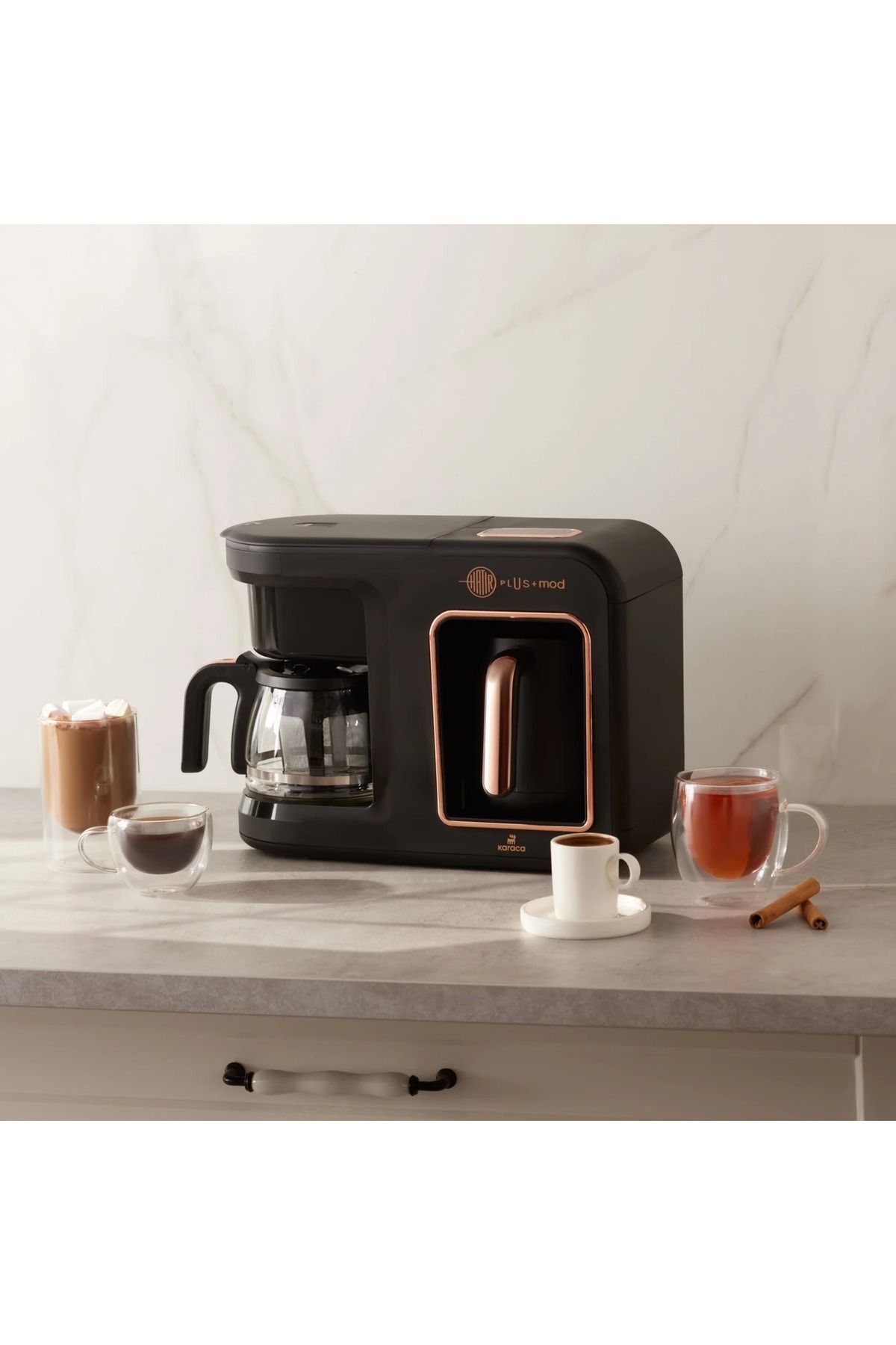 Karaca Hatır Plus Mod 5'i 1 Essentıal Arada, 750 ml Tee/filterkaffee & Türk Kaffeemaschine Siyah Bakır